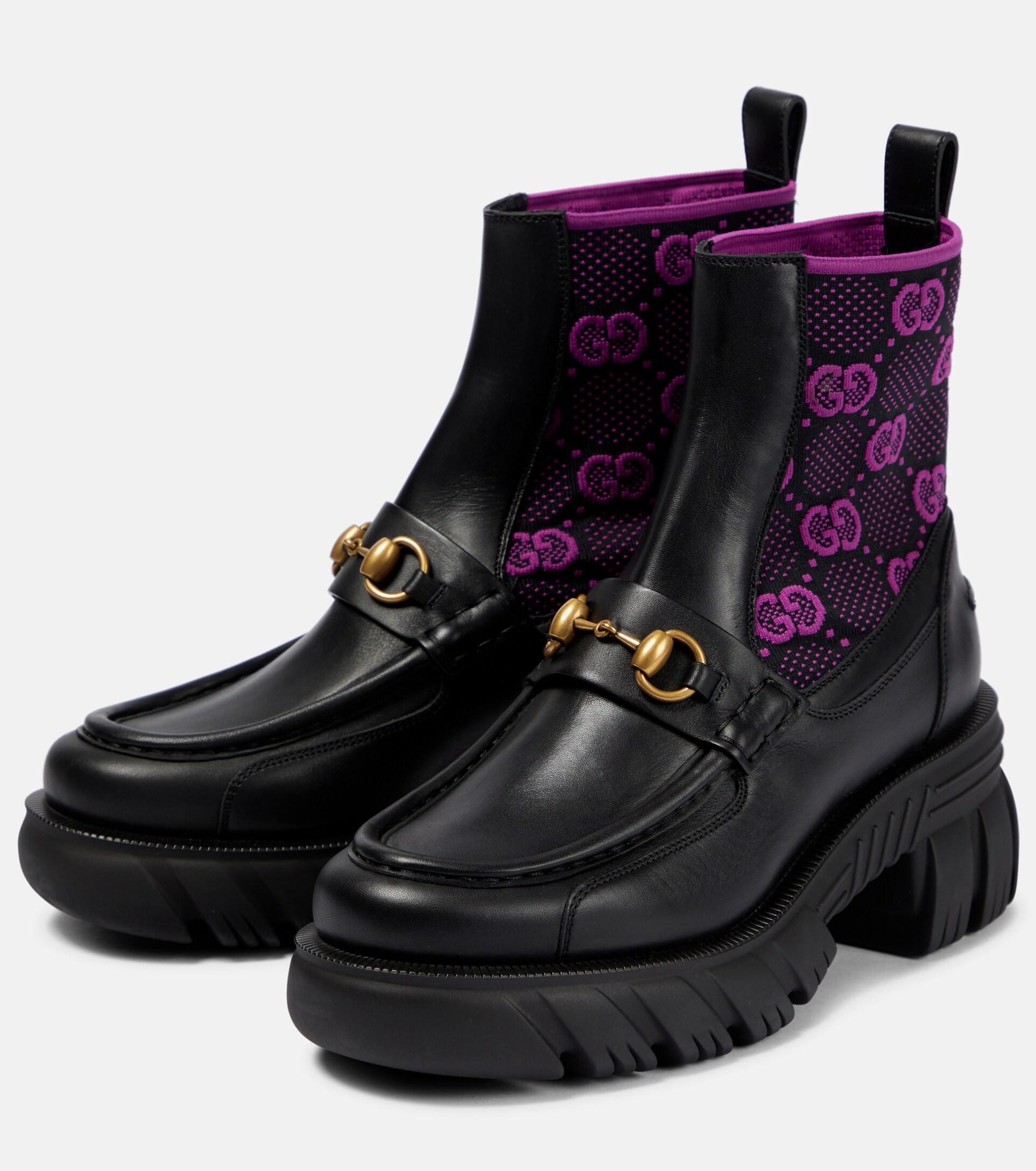 Gucci Horsebit GG Leather Ankle Boots in Black | Lyst