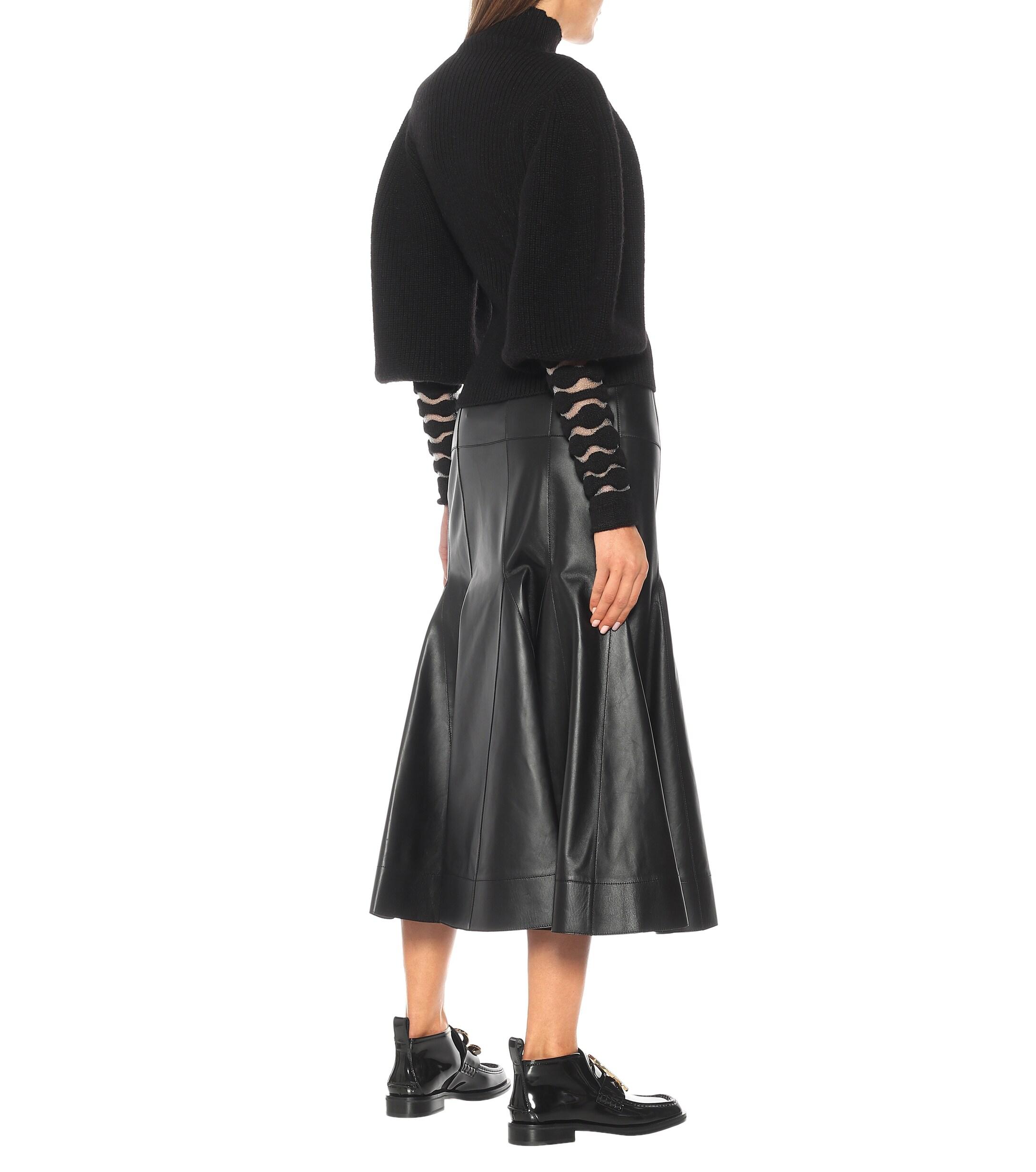 Loewe Leather Midi Skirt in Black - Lyst