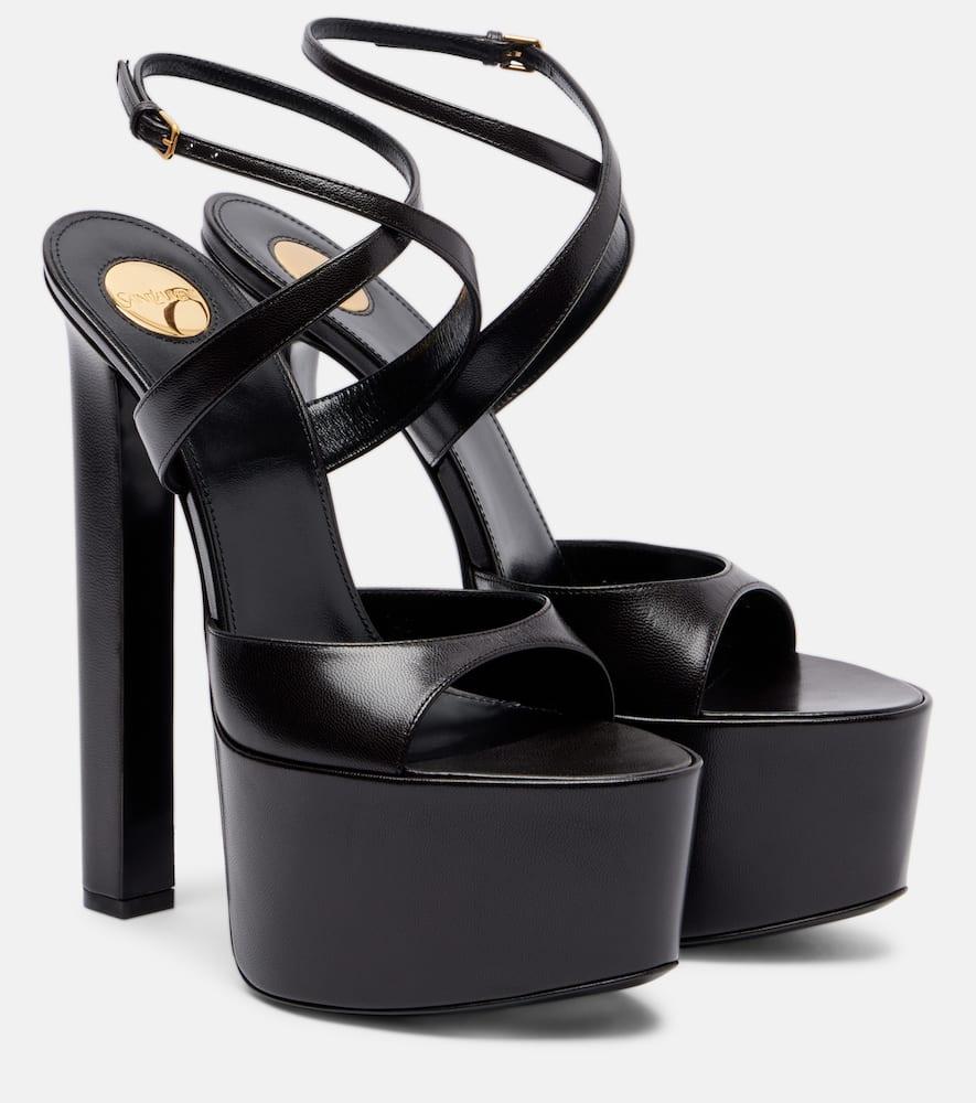 サンダル・ミュール Saint Laurent Sandalo Con Tacco Saint Laurent Luna 95 Embellished Leather Sandals in White