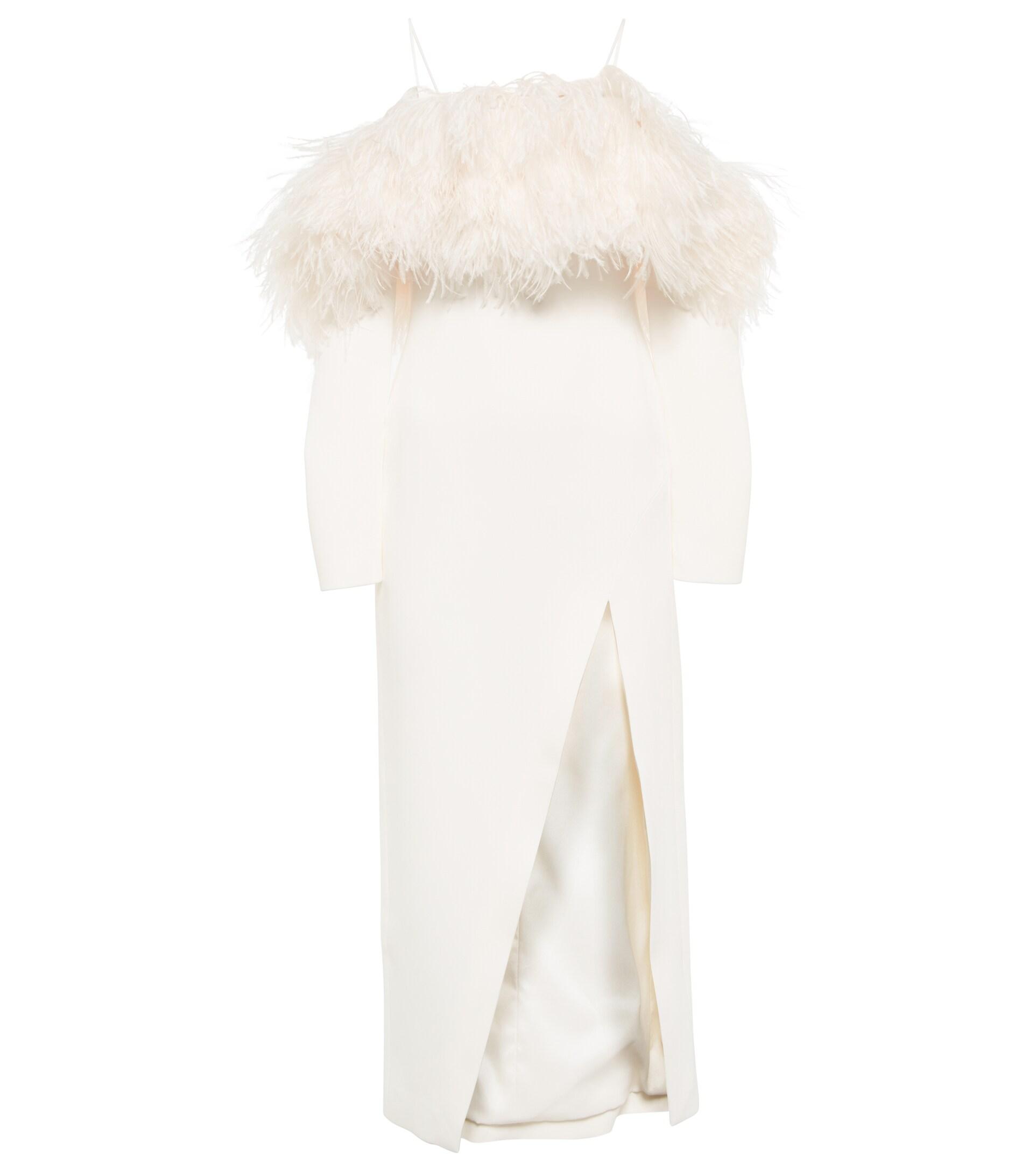 David Koma Feather-trimmed Cady Midi Dress in White | Lyst
