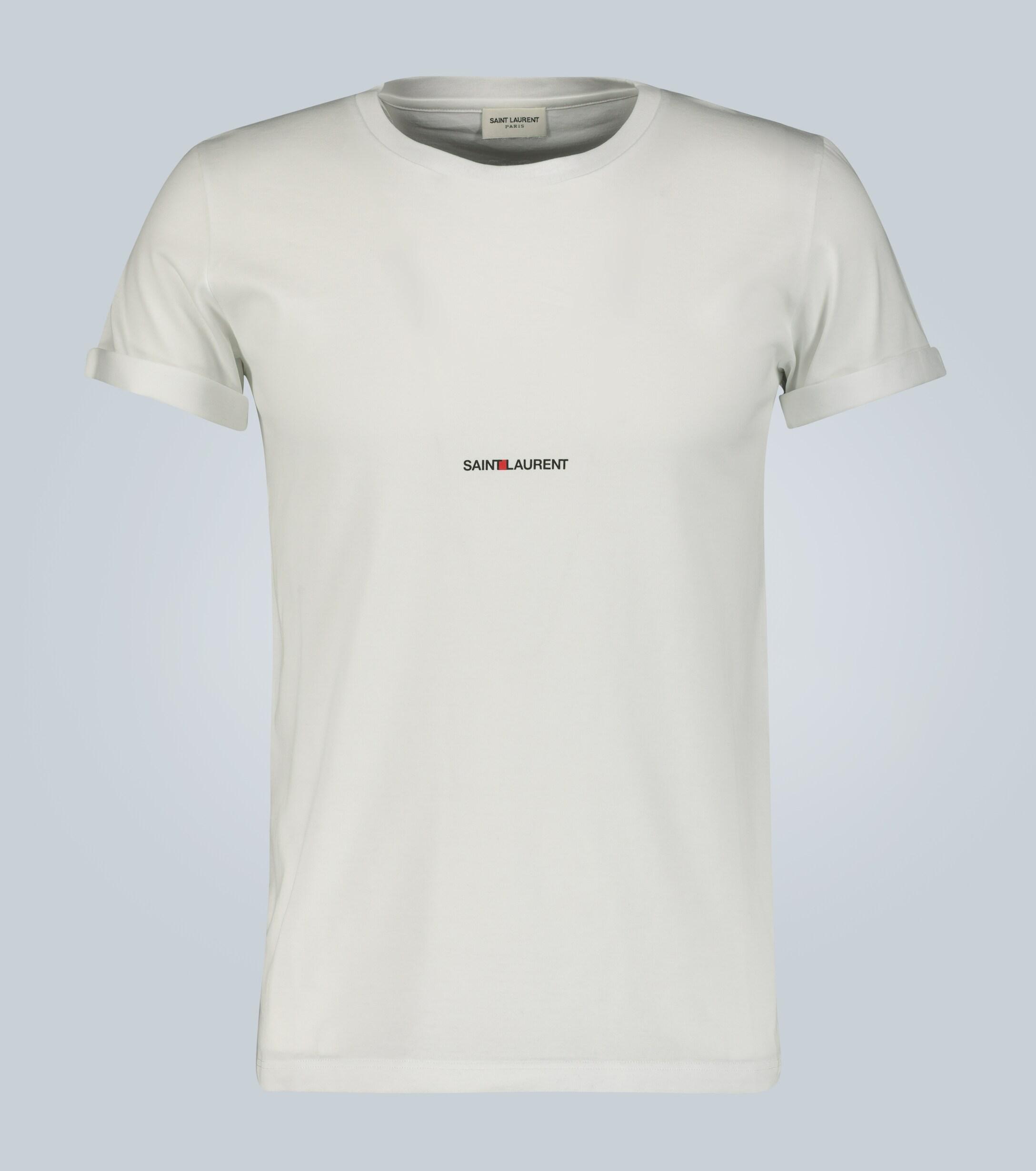 Saint Laurent Signature Logo Cotton T-shirt in White for Men - Lyst