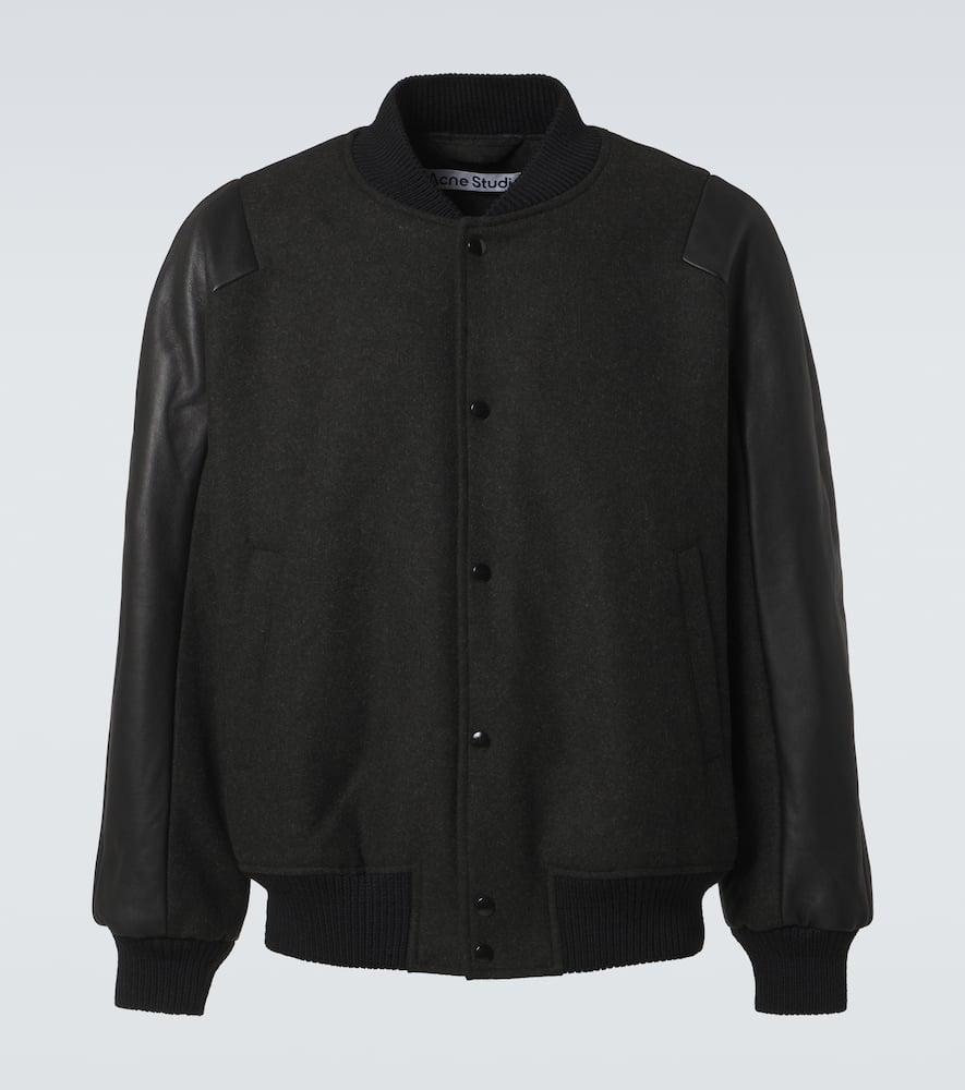 Acne Studios Leather Trimmed Twill Bomber Jacket in Black for Men Lyst