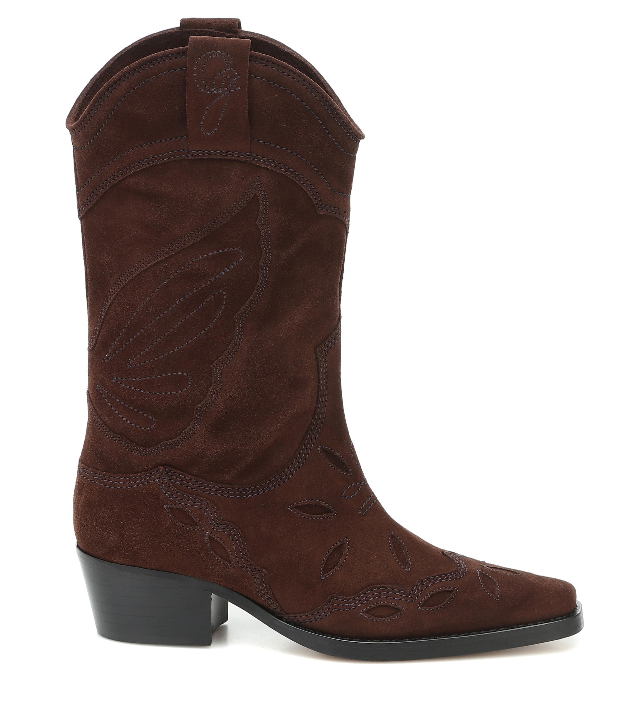 Ganni High Texas Suede Cowboy Boots in Brown - Lyst