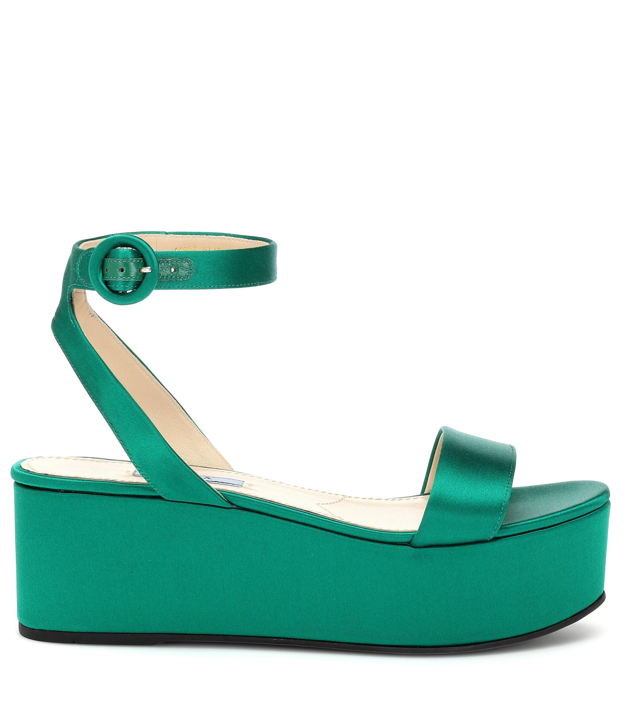Prada Satin Platform Sandals in Green - Lyst