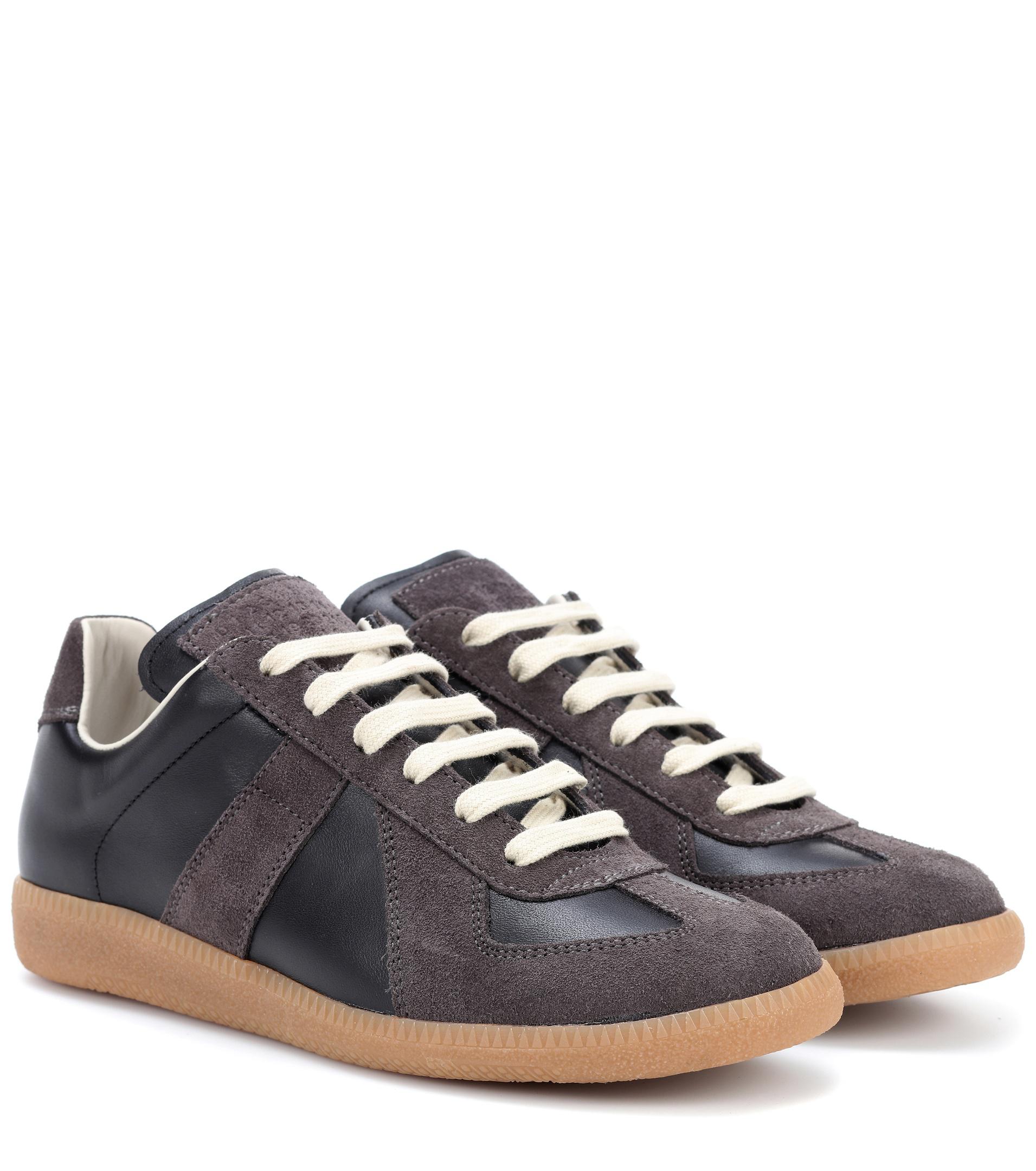 Maison Margiela Replica Leather And Suede Sneakers in Brown - Lyst