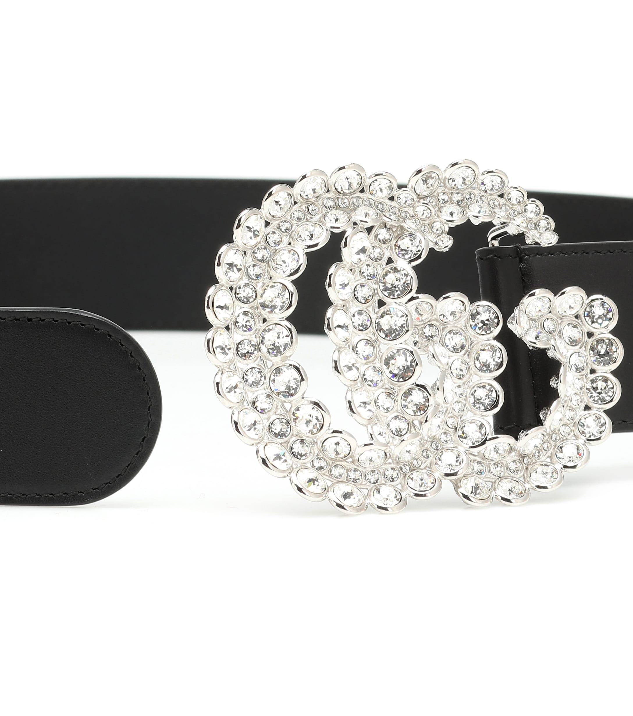 Gucci GG Crystalembellished Leather Belt in Black Lyst