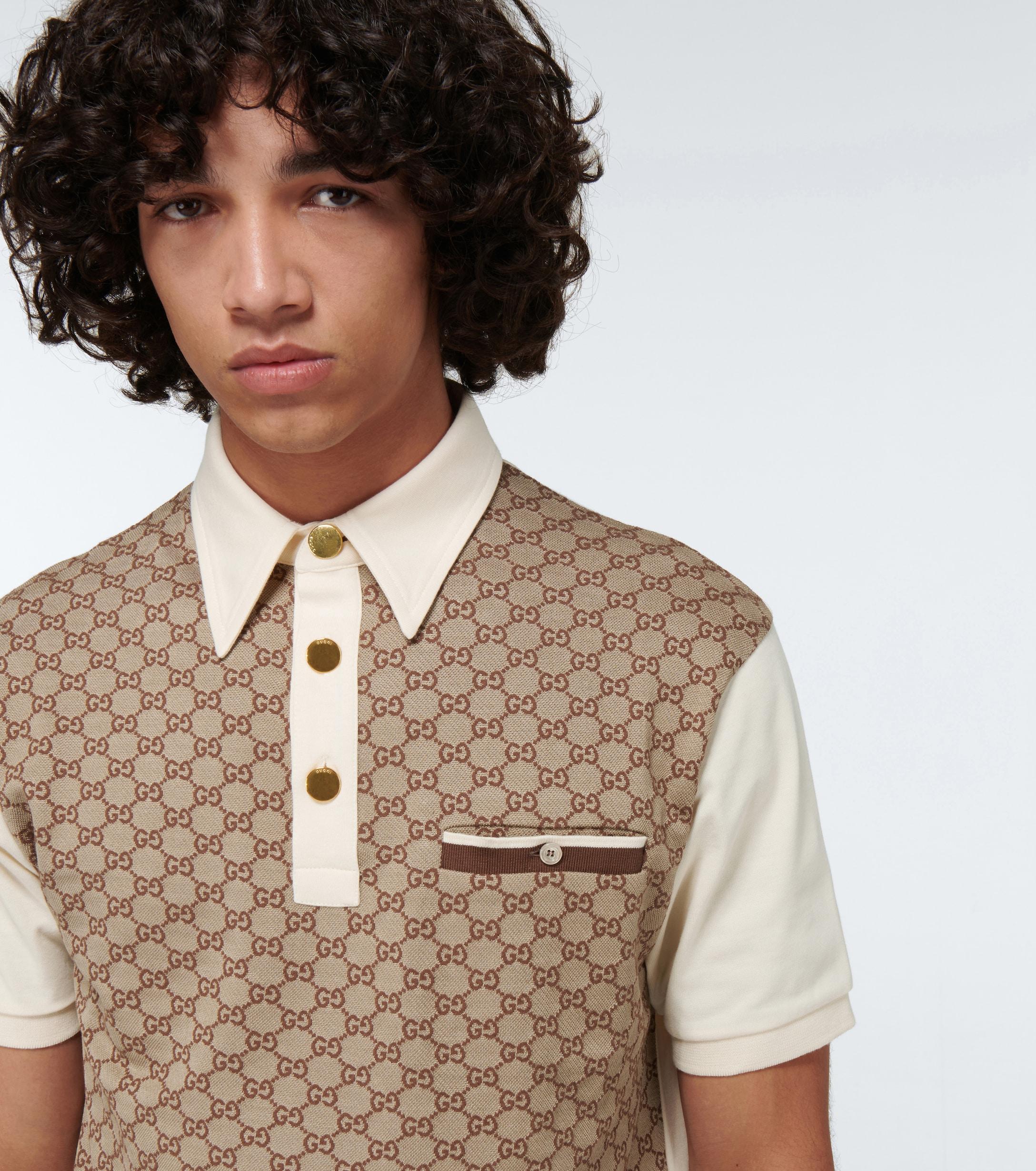 Gucci GG Cotton Silk Polo Shirt, Size XL, Beige, Ready-to-wear