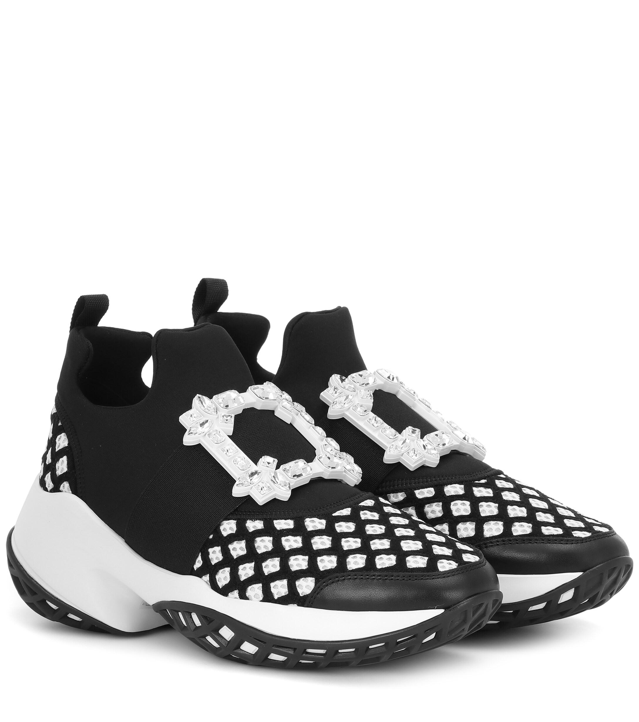 Roger Vivier Viv' Run Strass Buckle Sneakers in White,Black (Black 