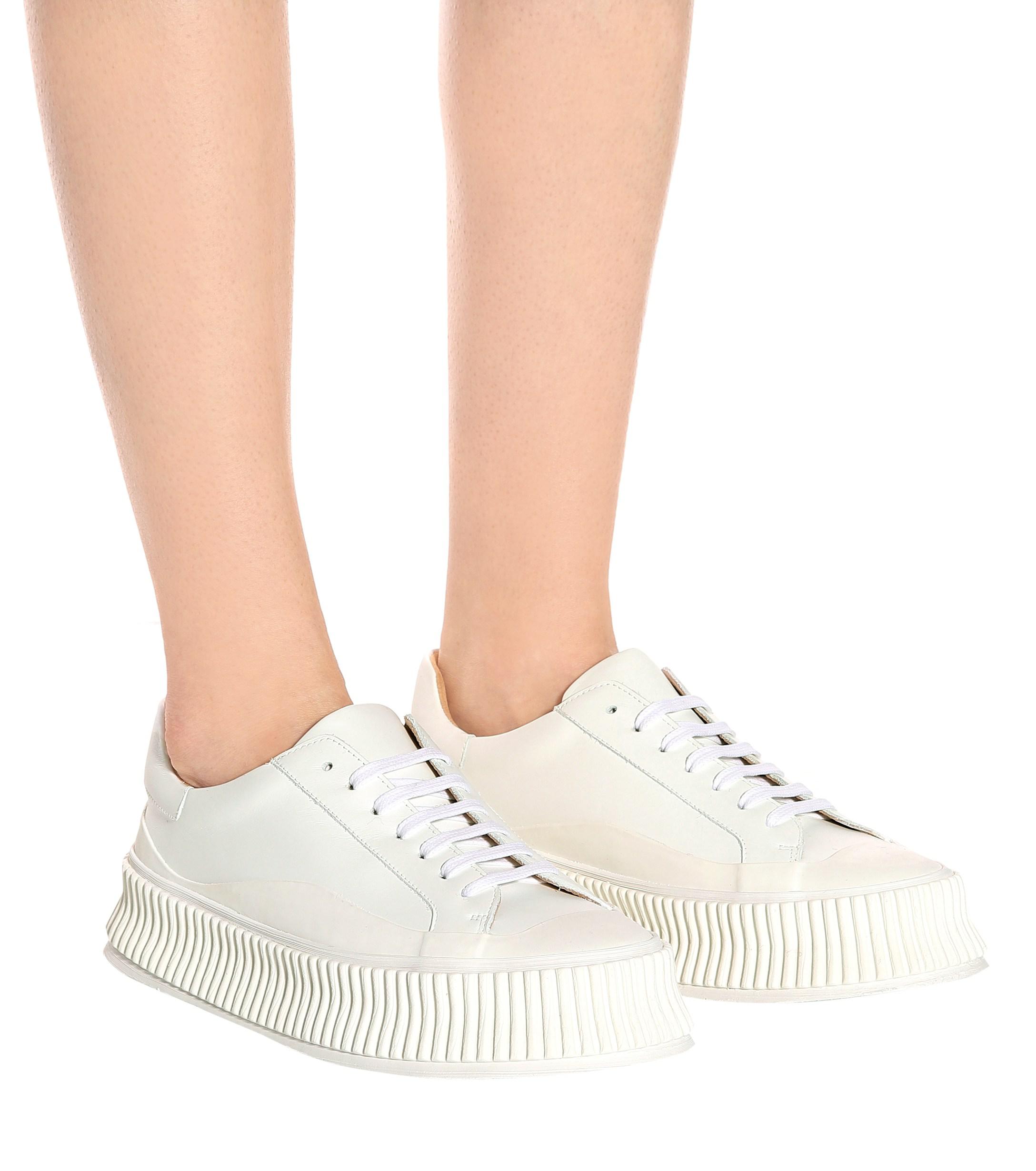 Jil Sander Leather Platform Sole Sneakers in White | Lyst