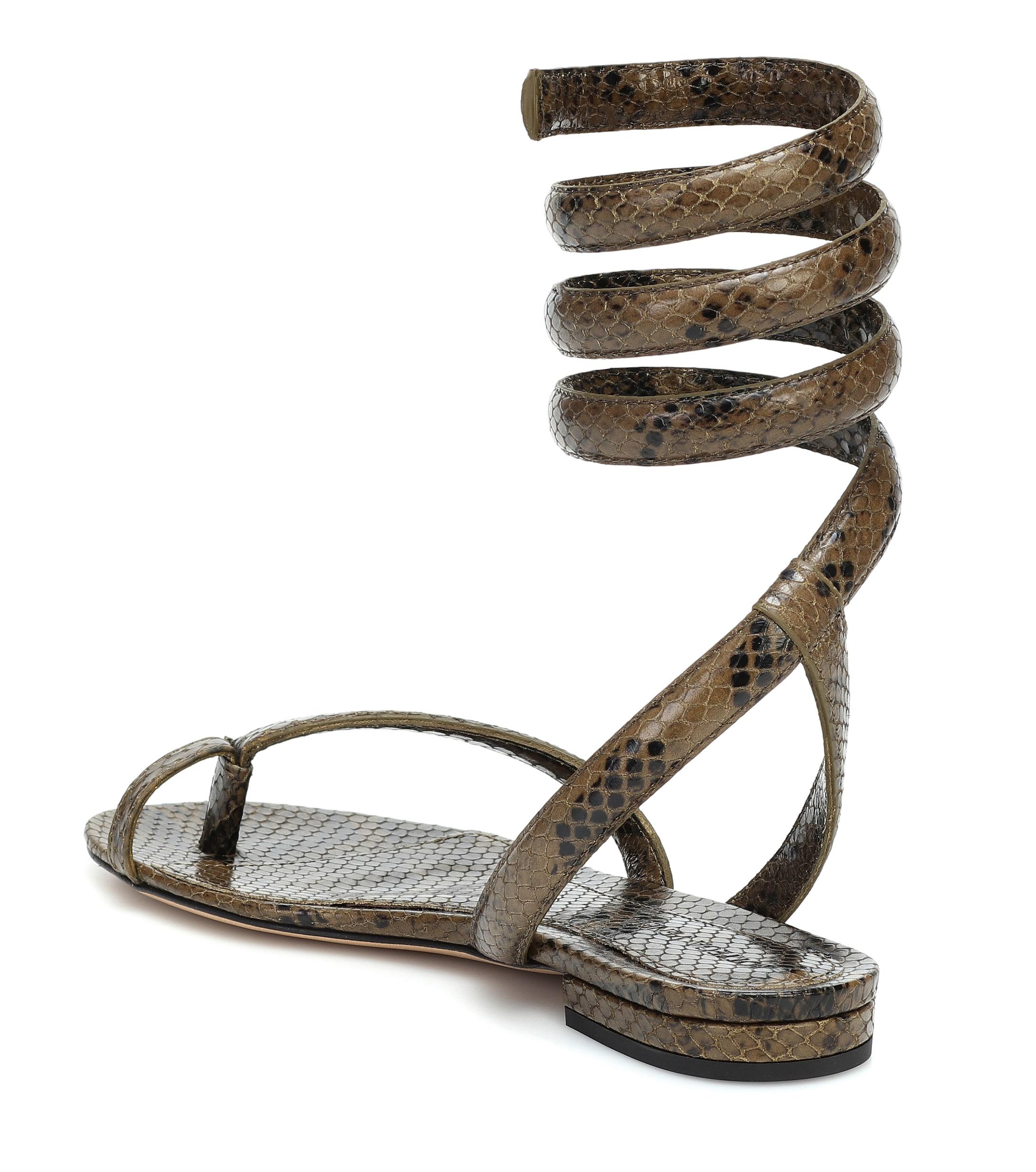 Bottega Veneta The Spiral Wraparound Snake-effect Leather Sandals in Brown