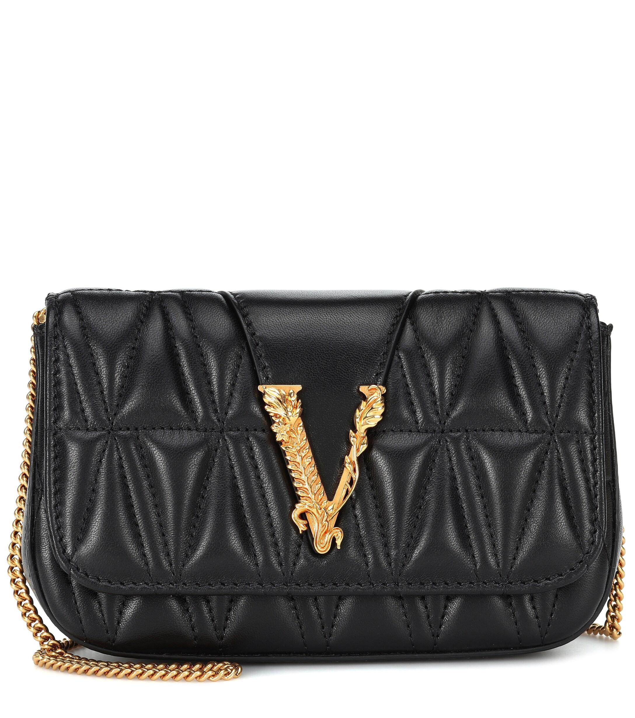 Versace Virtus Quilted-leather Shoulder Bag in Black - Lyst
