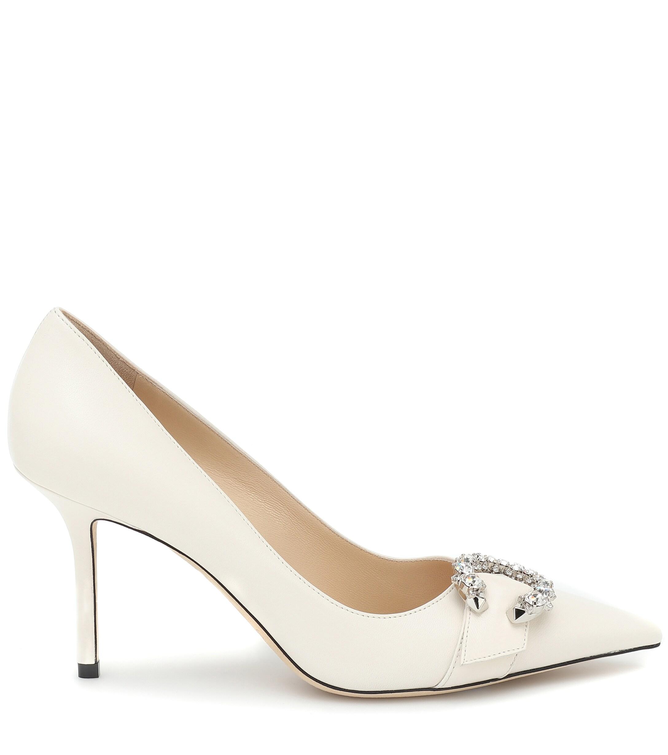 Jimmy Choo Saresa 85 Crystal-embellished Leather Pumps in White - Lyst