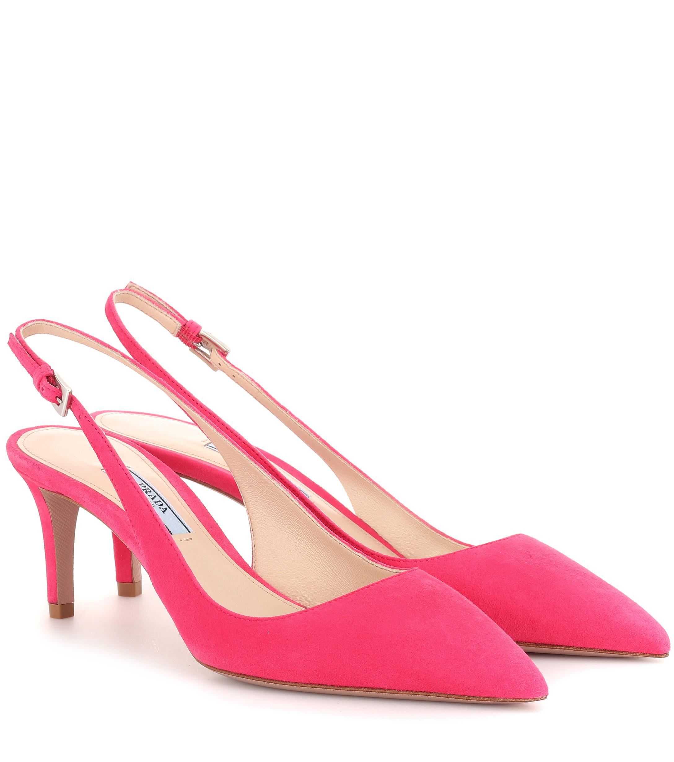 Prada Suede Slingback Pumps in Pink - Save 30% - Lyst