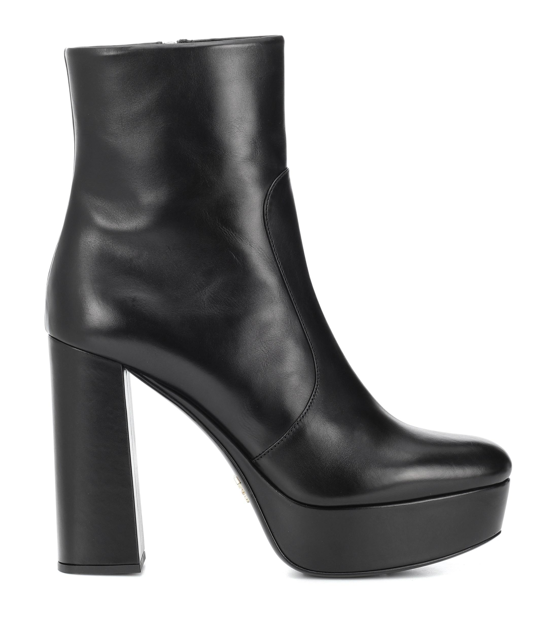 Prada Denim Plateau Leather Ankle Boots in Black - Lyst