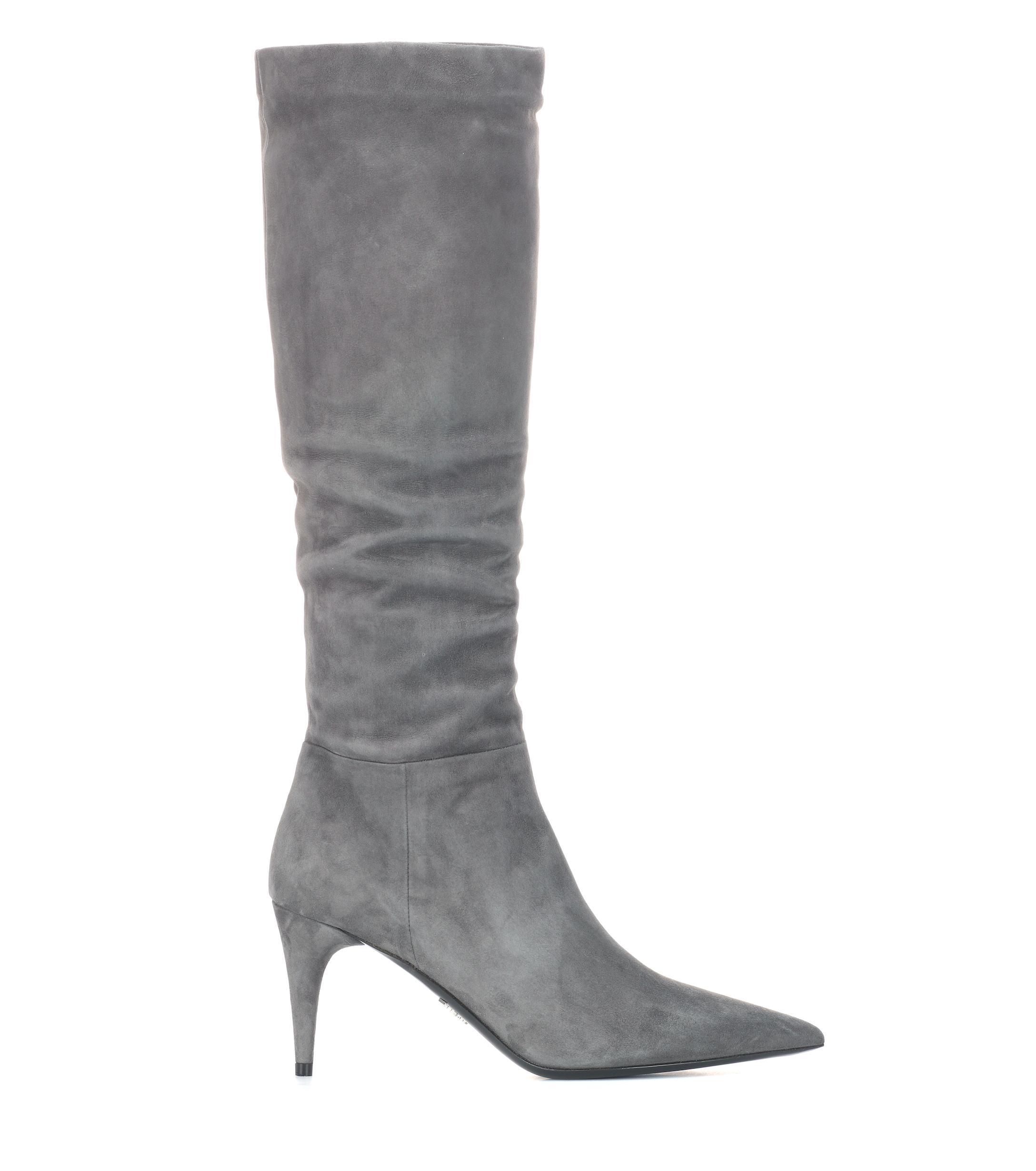 Prada Suede Boots in Grey (Gray) - Lyst