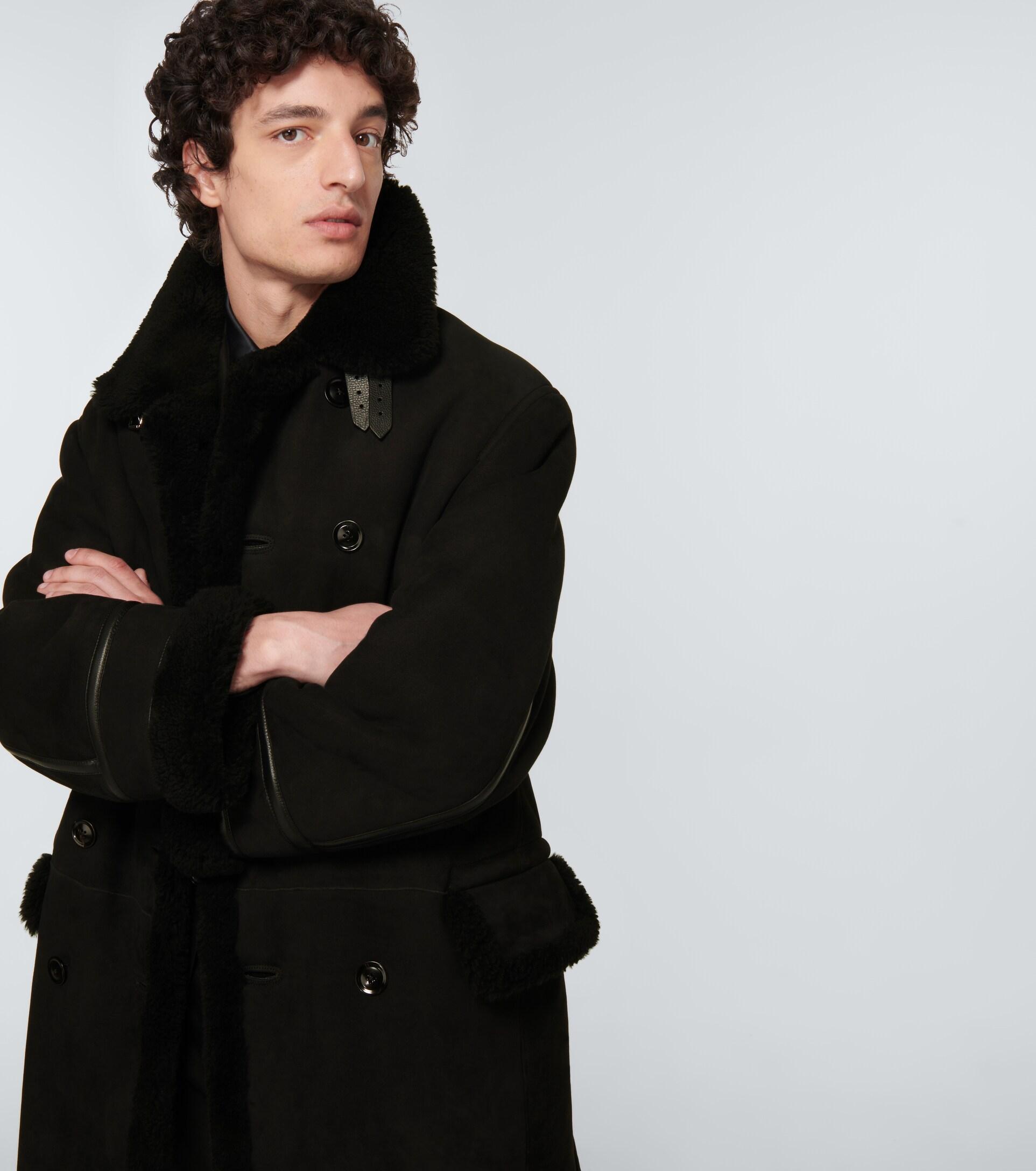 Tom Ford Shearling-trimmed Leather Coat in Black for Men | Lyst