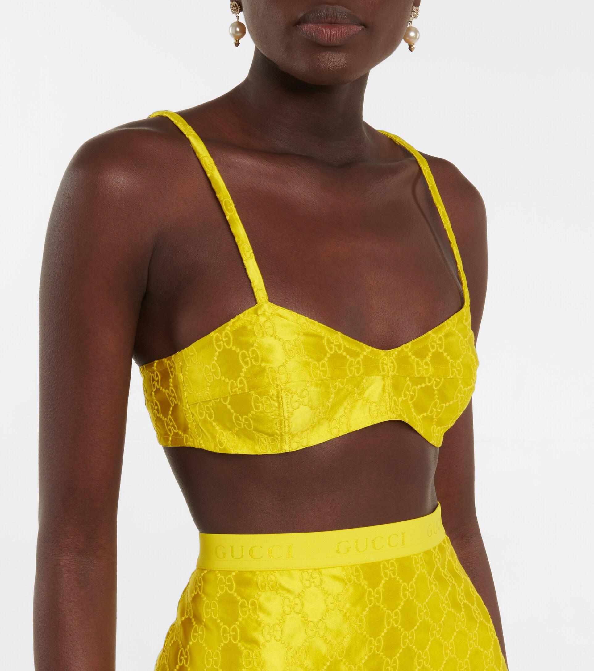 Gucci GG Embroidered Silk Bralette in Yellow