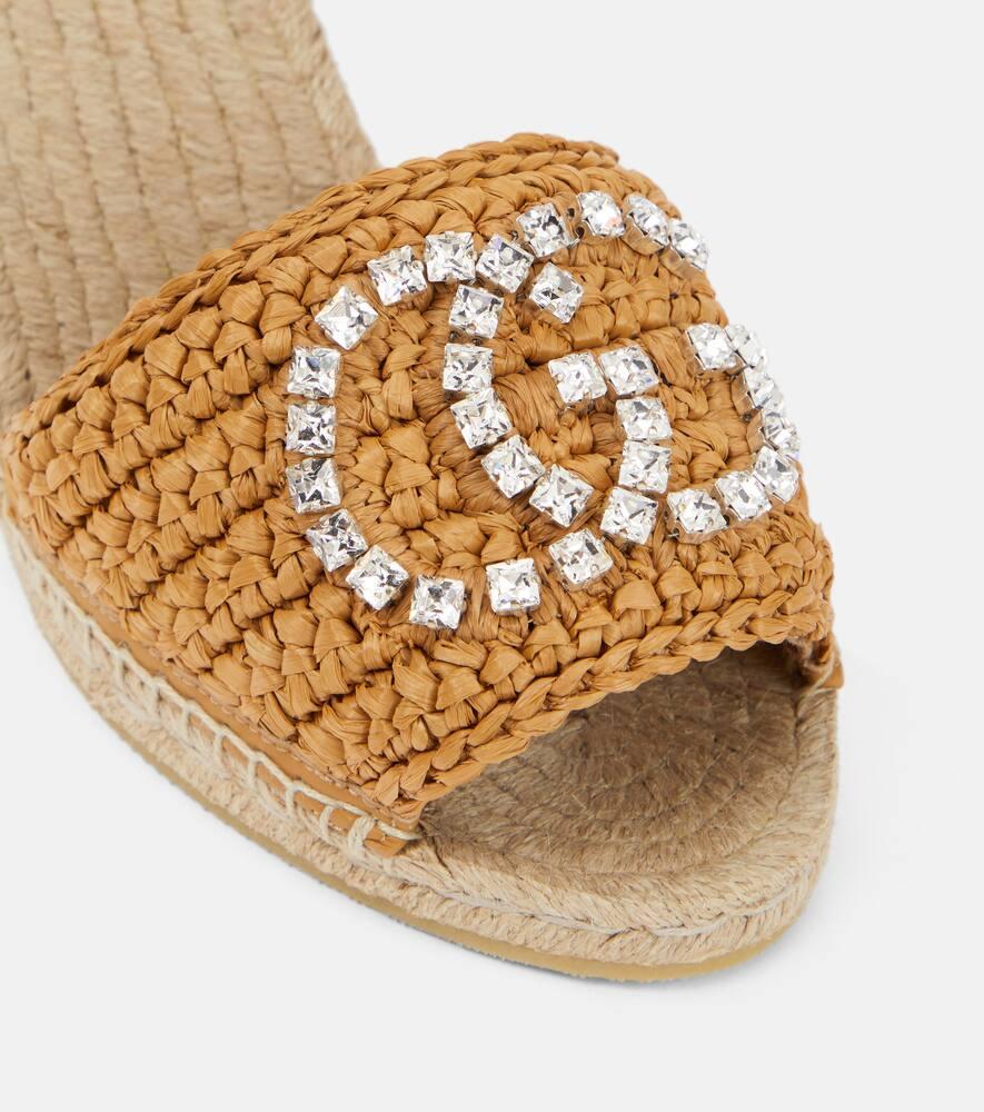Gucci★素敵！GG raffia-effect espadrille wedge sandals GUCCI GG RAFFIA ESPADRILLES WEDGE SANDALS WOMENS 38.5 US 8.5