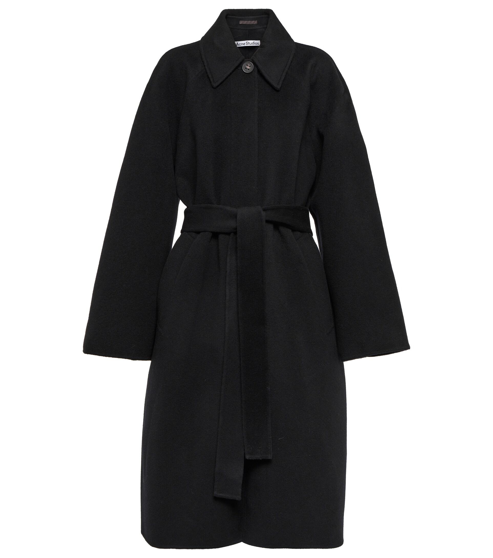 Acne Studios Belted Wool Midi Coat in Black | Lyst