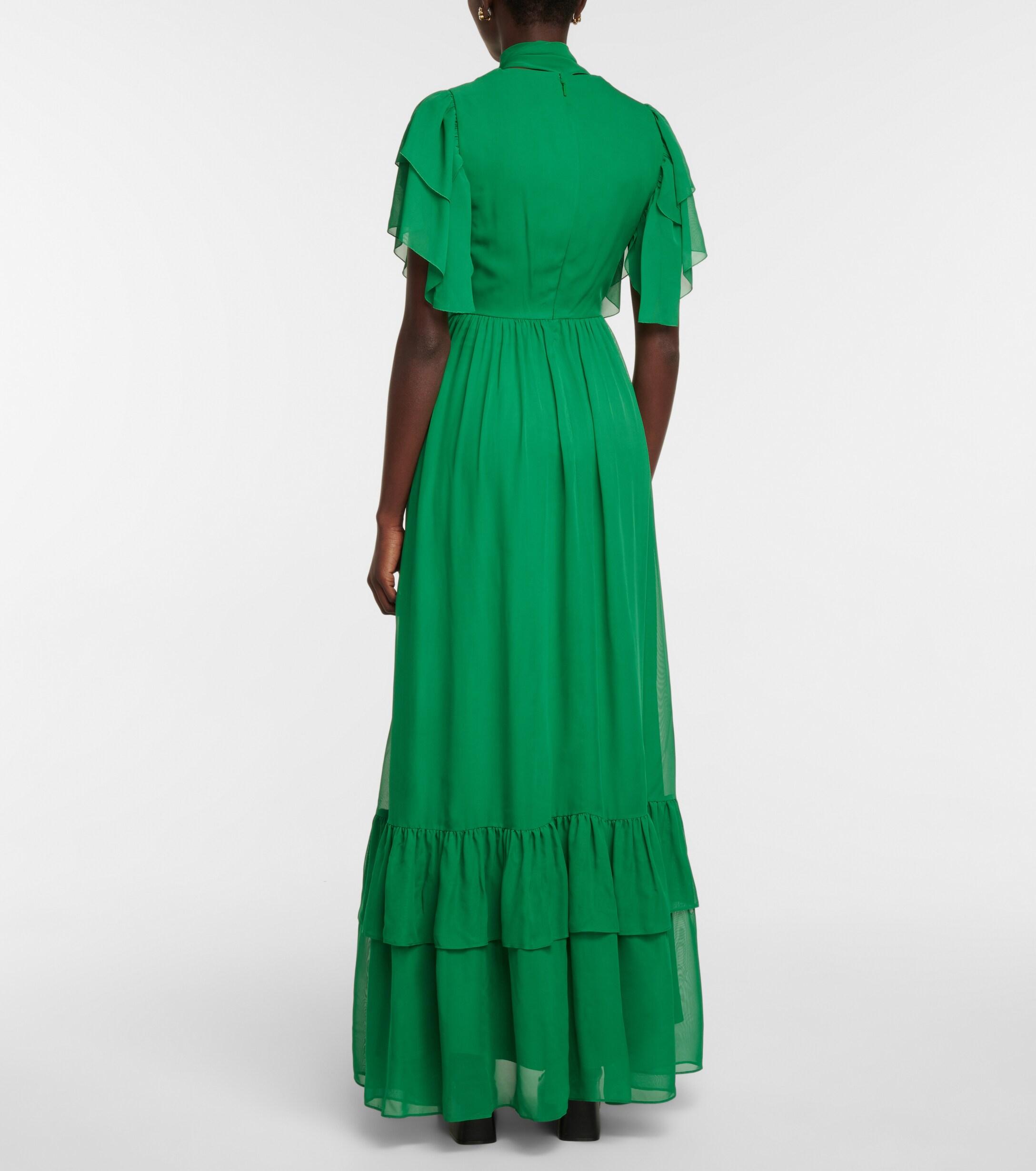 Gucci Chiffon Organdy Maxi Dress in Green | Lyst