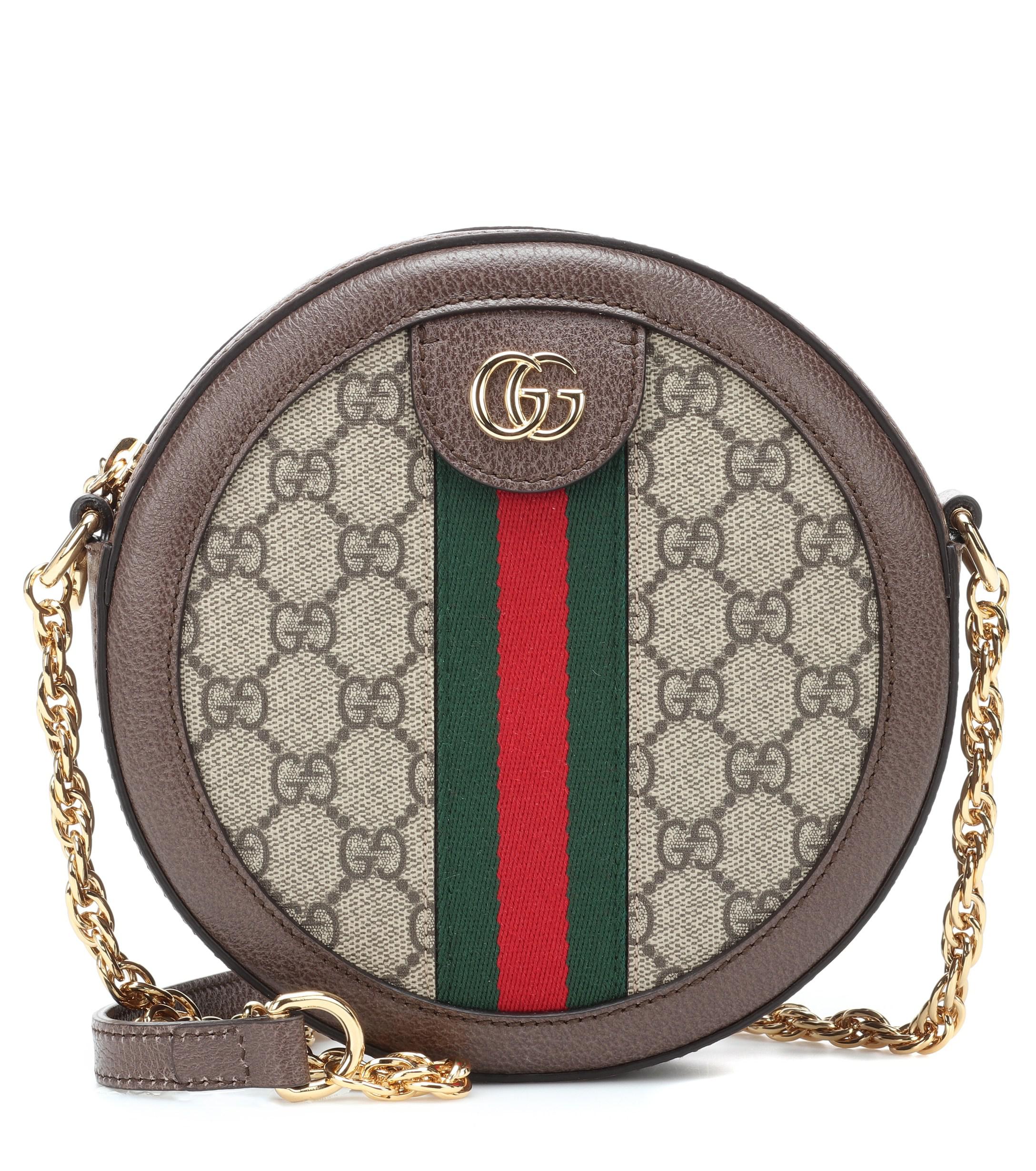 Gucci Ophidia Mini Round GG Supreme Canvas & Leather Crossbody in Beige