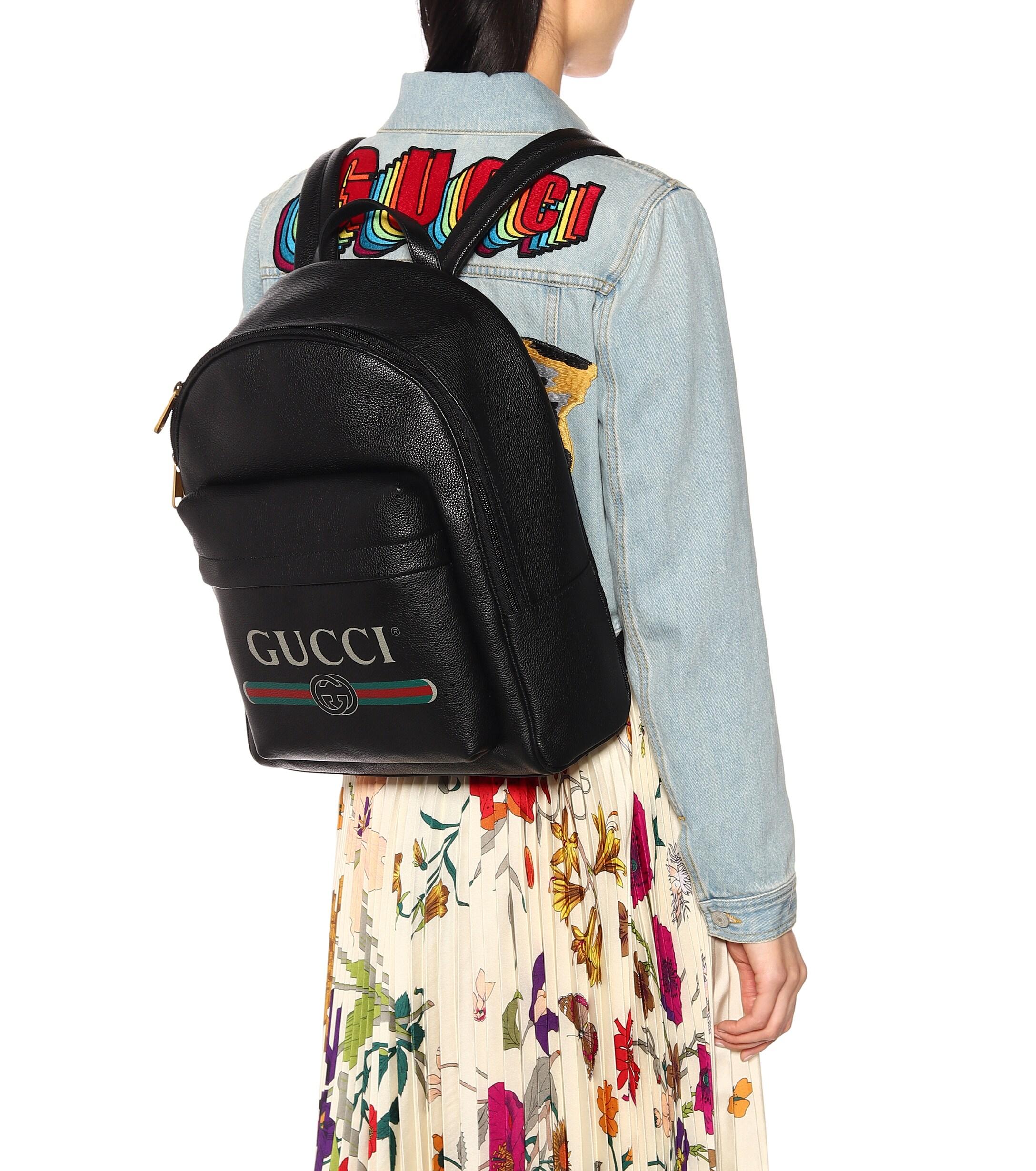gucci print leather backpack