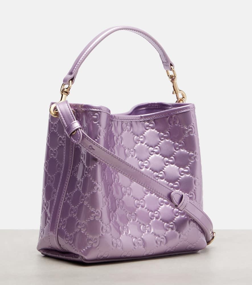 Gucci Gg Emblem Medium Metallic Leather Bucket Bag in Purple | Lyst