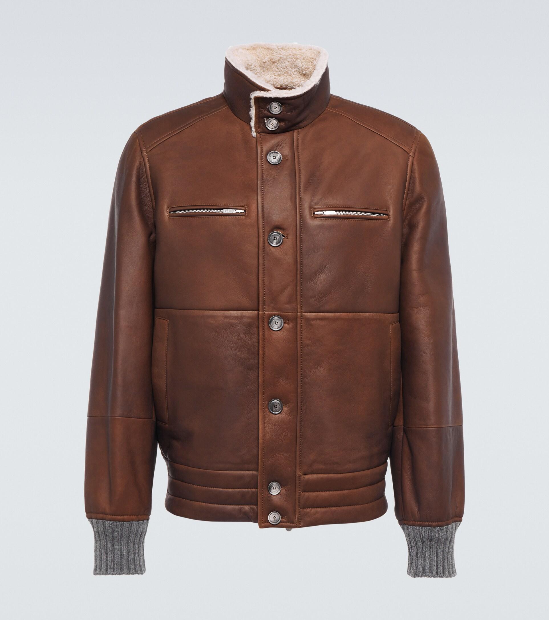 Brunello Cucinelli Leather Shearling-lined Bomber Jacket in Brown for ...
