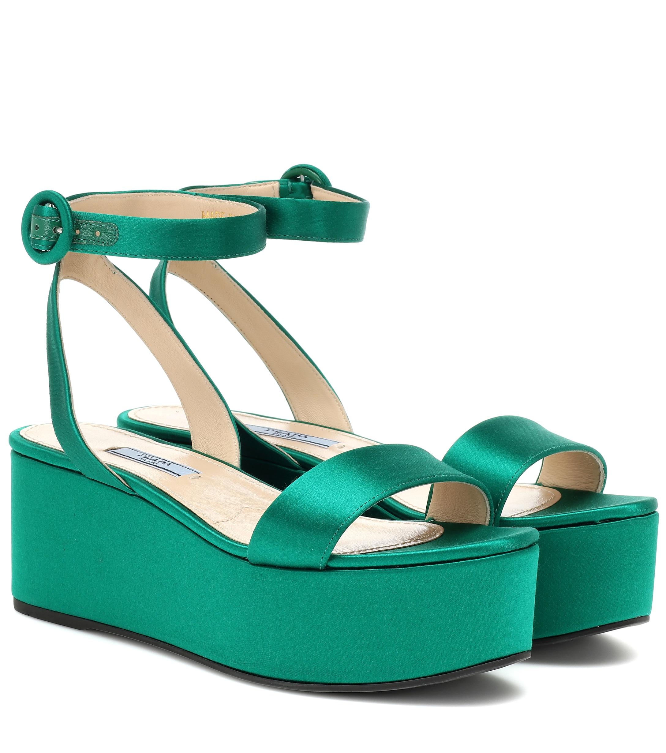 Prada Satin Platform Sandals in Green Lyst