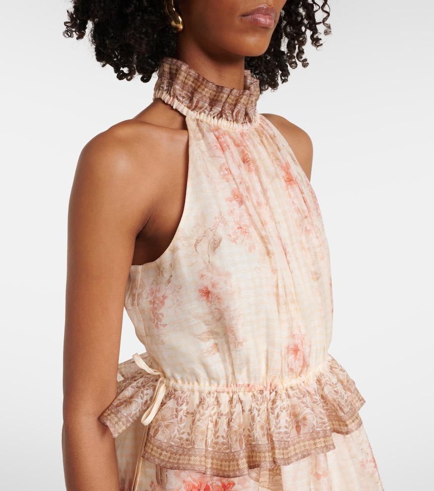 Zimmermann Illuminate Floral Linen And Silk Midi Dress in Natural | Lyst