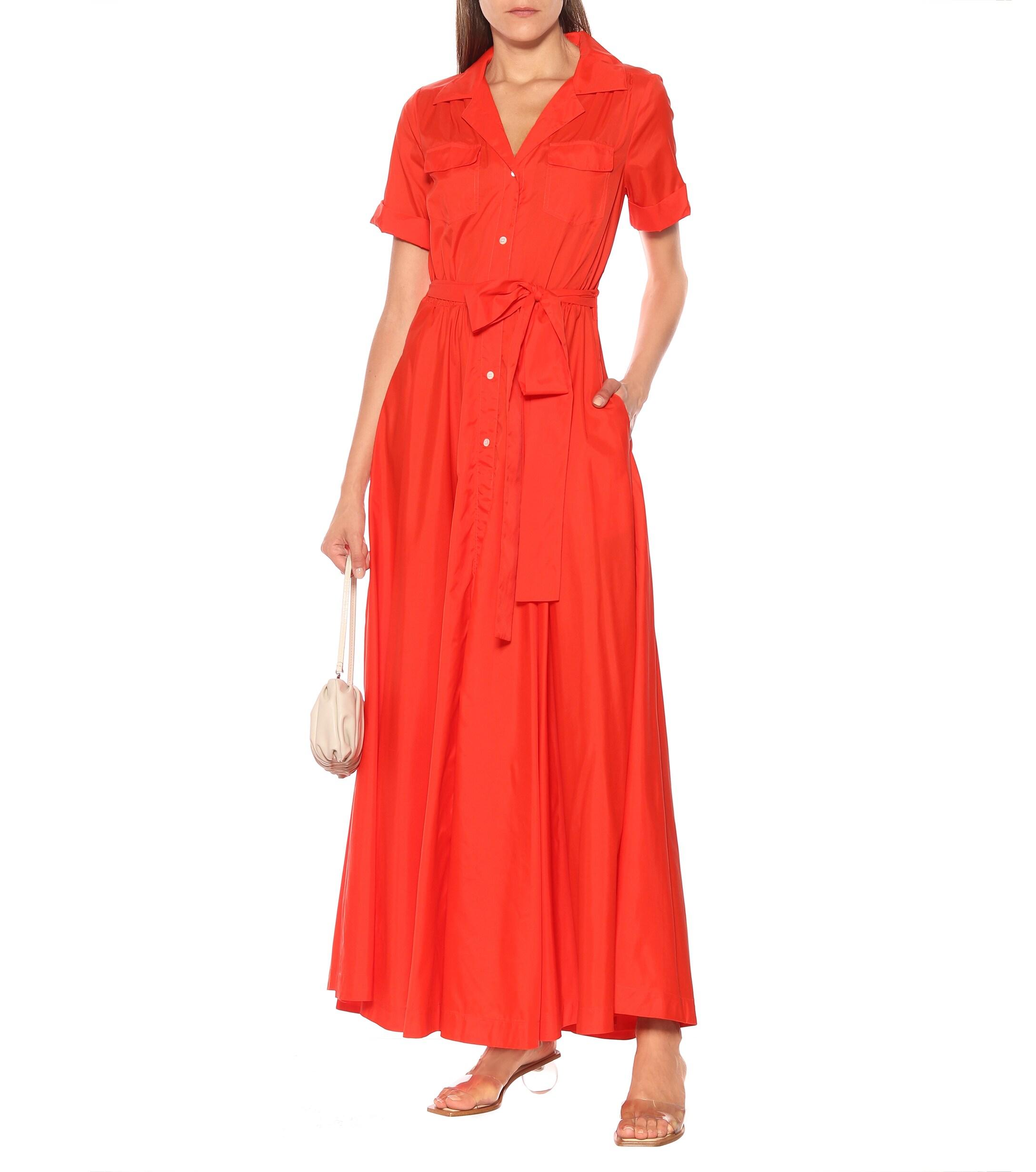 red midi shirt dress