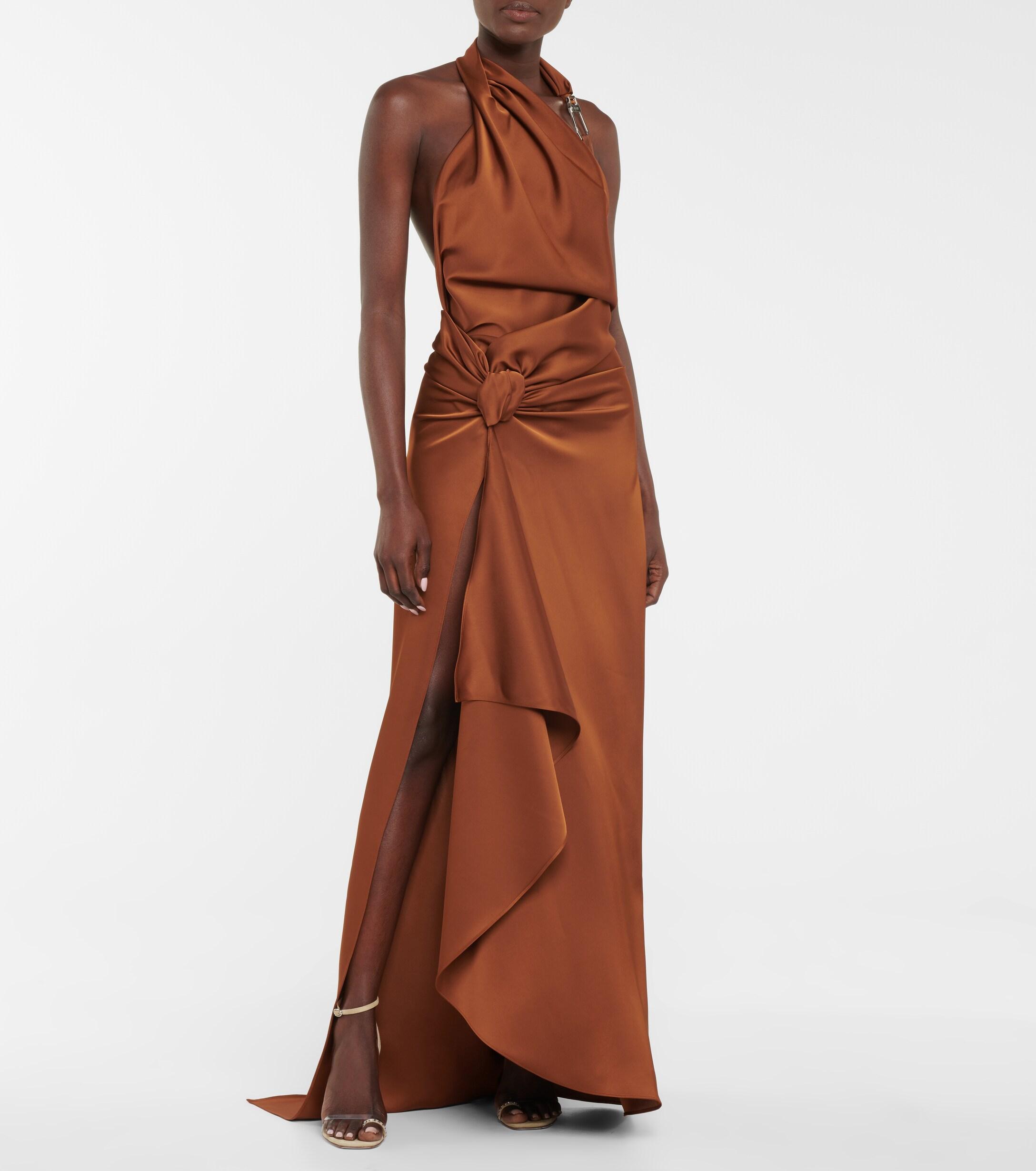 The Attico Satin Midi Dress in Brown | Lyst