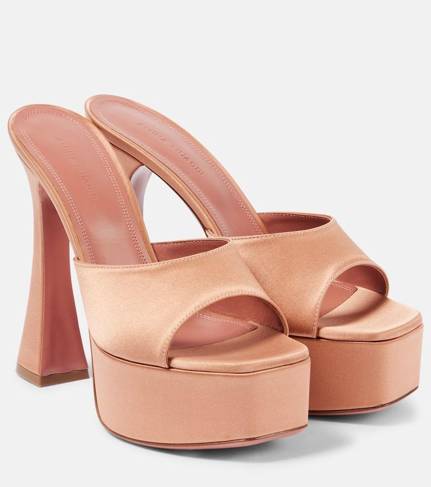 AMINA MUADDI Dalida 140 Satin Platform Mules in Pink Lyst