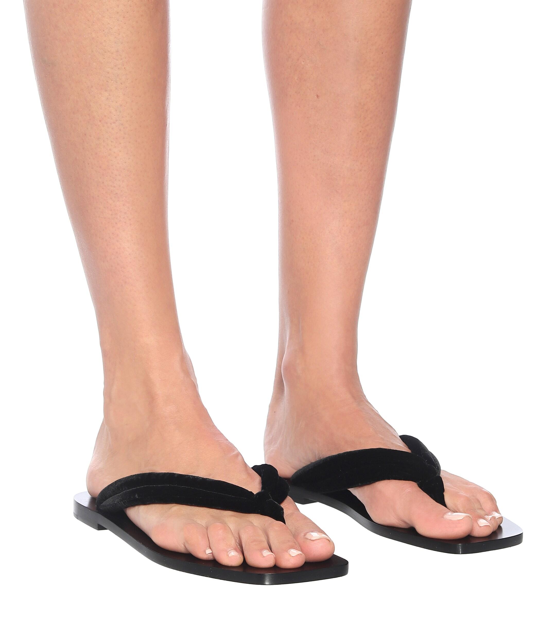 The Row Swan Velvet Thong Sandals in Black | Lyst