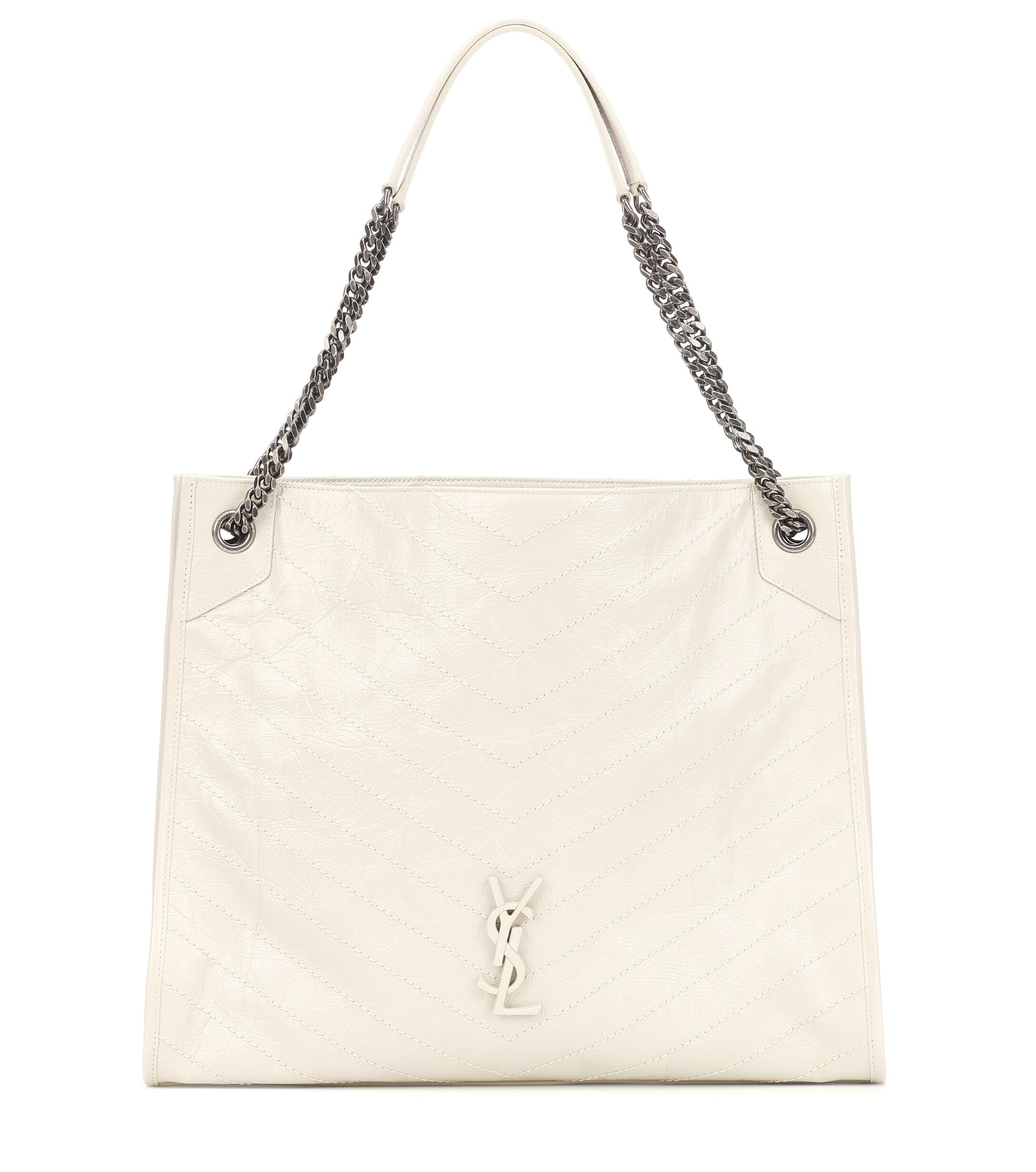 Saint Laurent Niki Large Leather Monogram Shopper Bag in White