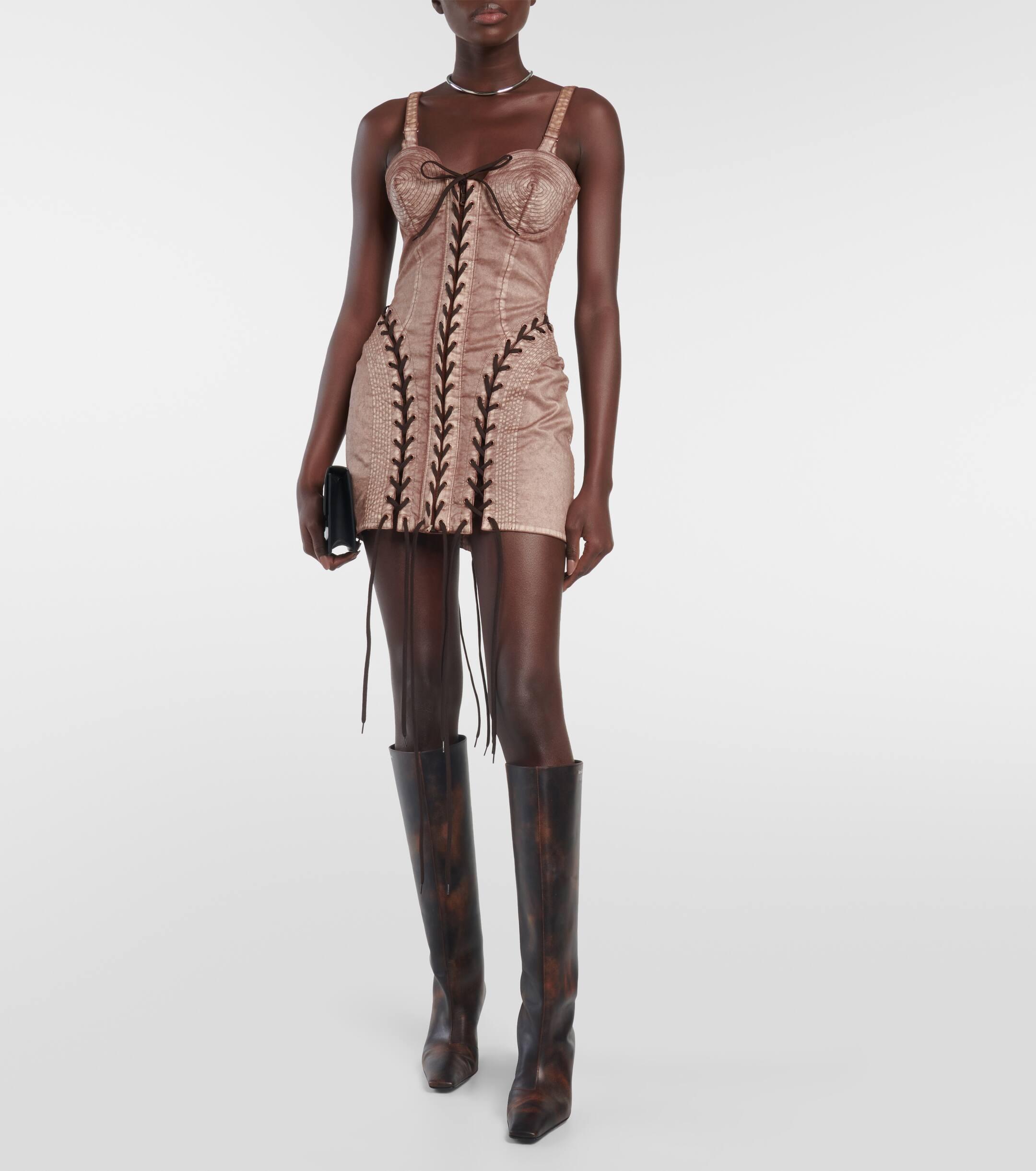 with jean brown corset dress Rayna Dress