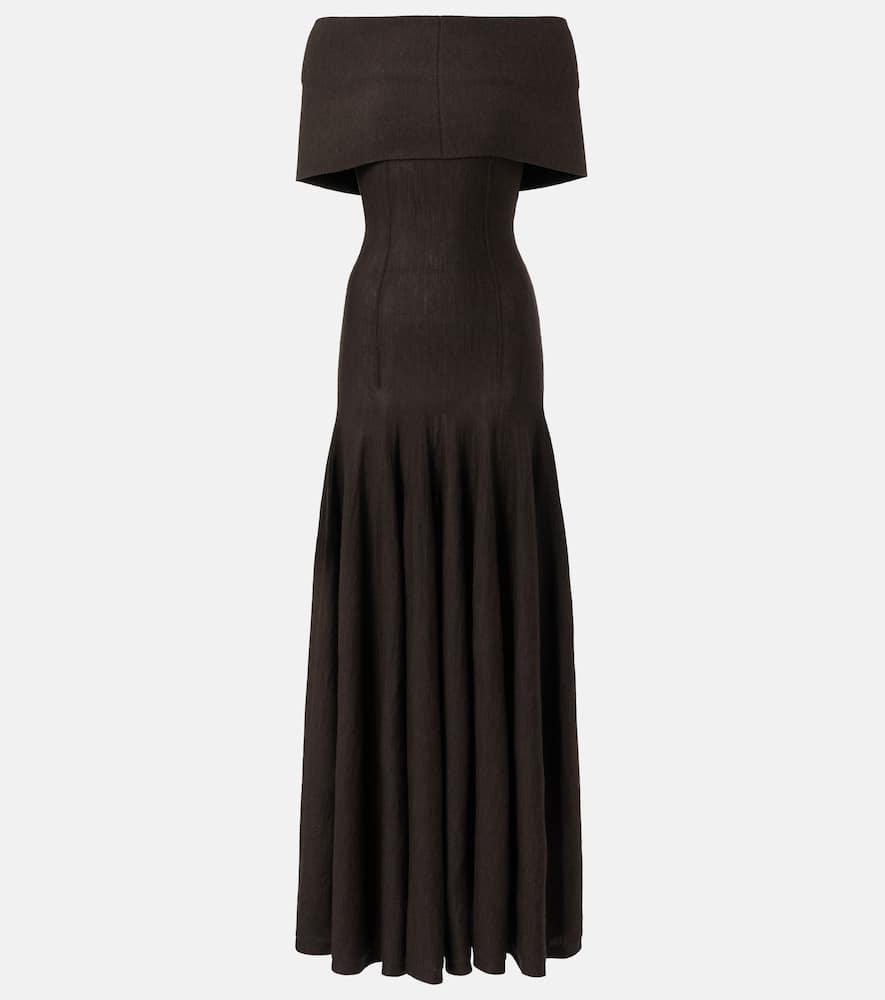 【送料&関税込】Khaite Over-the-shoulder Ruched Midi Dress KHAITE Spence Ruched Off-shoulder Midi Dress - ShopStyle