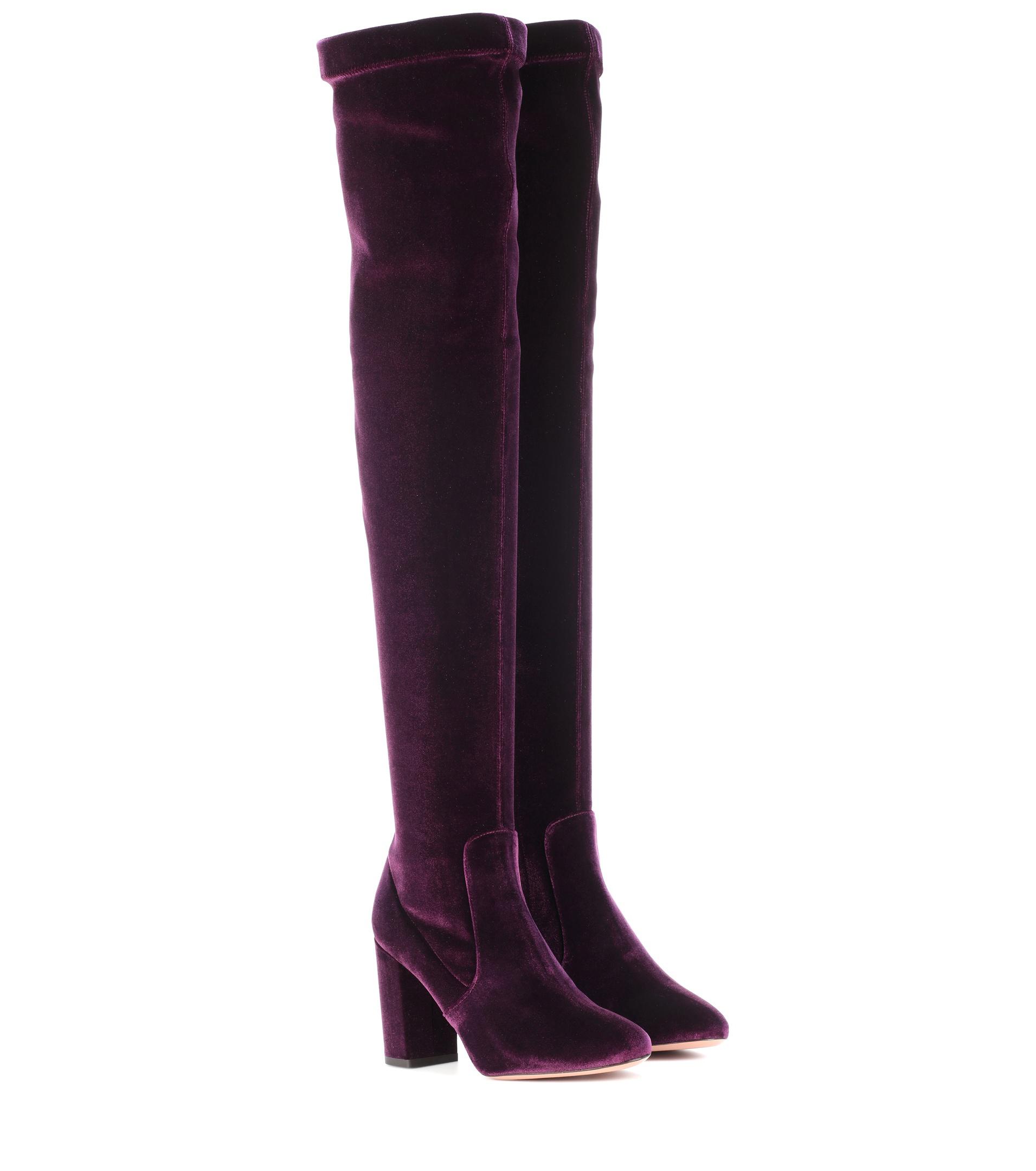 Aquazzura So Me 85 Velvet Boots in Purple - Lyst