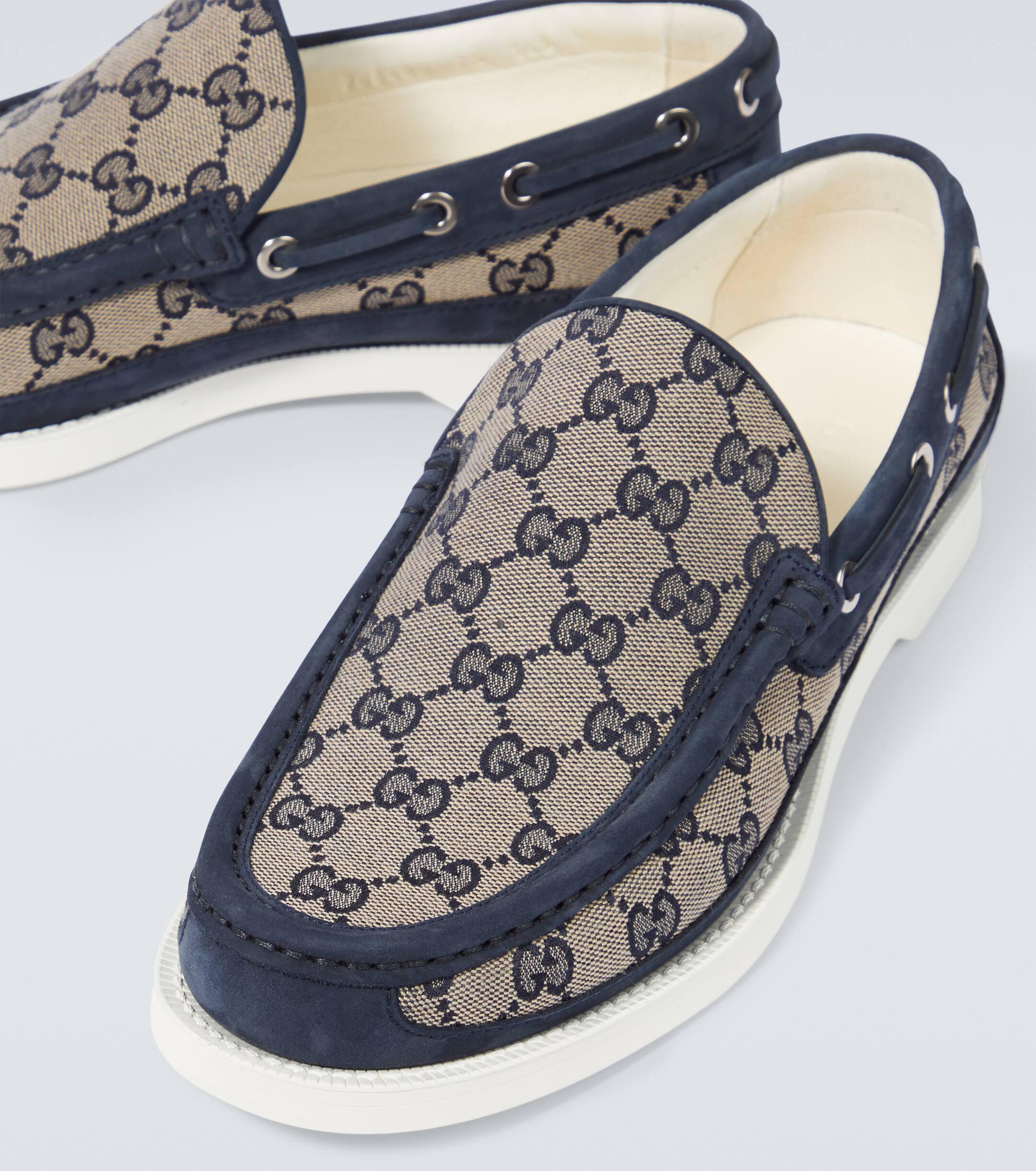 Gucci Gg Leather-Trimmed Canvas Boat Shoes in Blue for Men  display picture 1