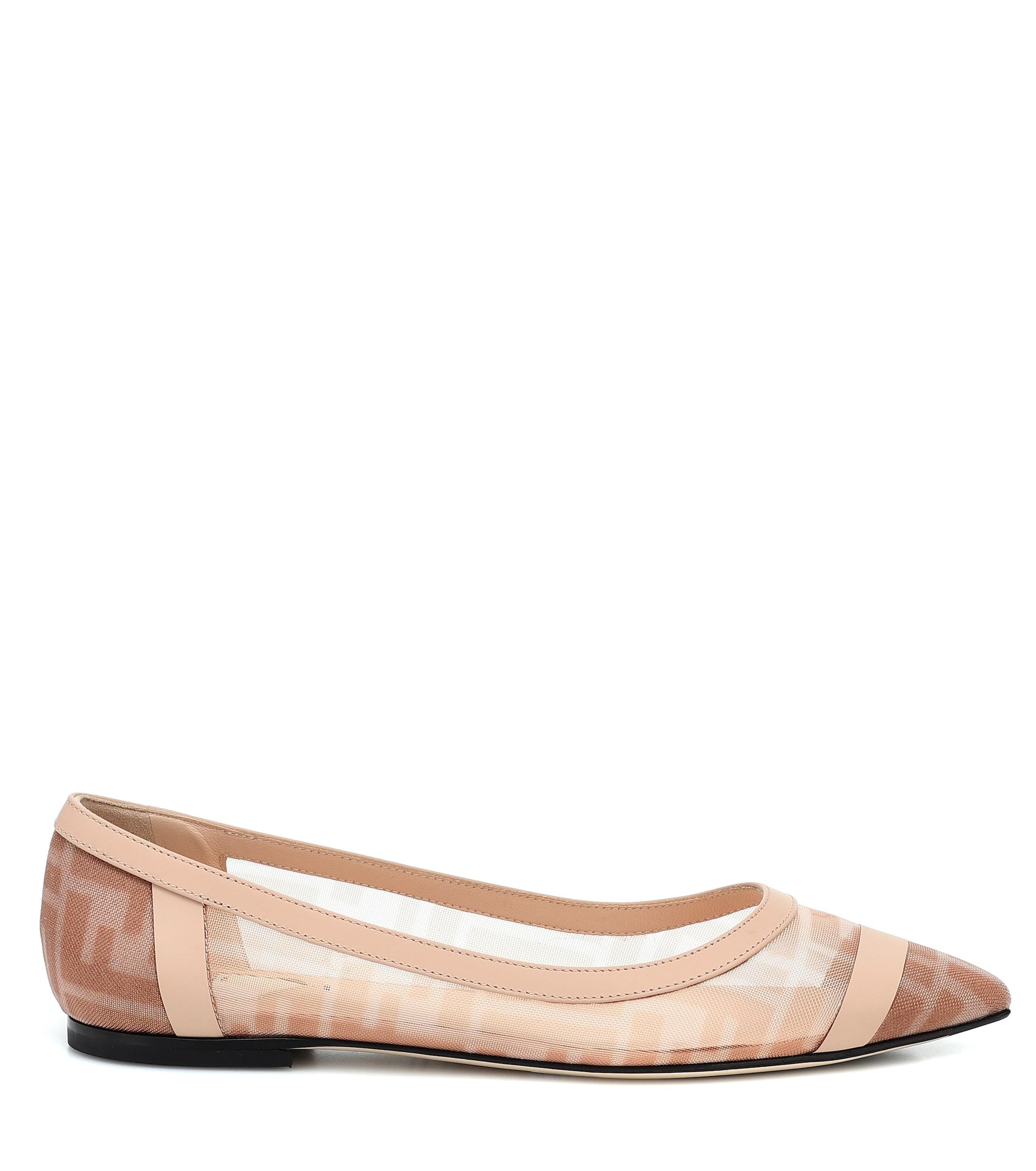 Fendi Leather-trimmed Mesh Flats in Pink | Lyst