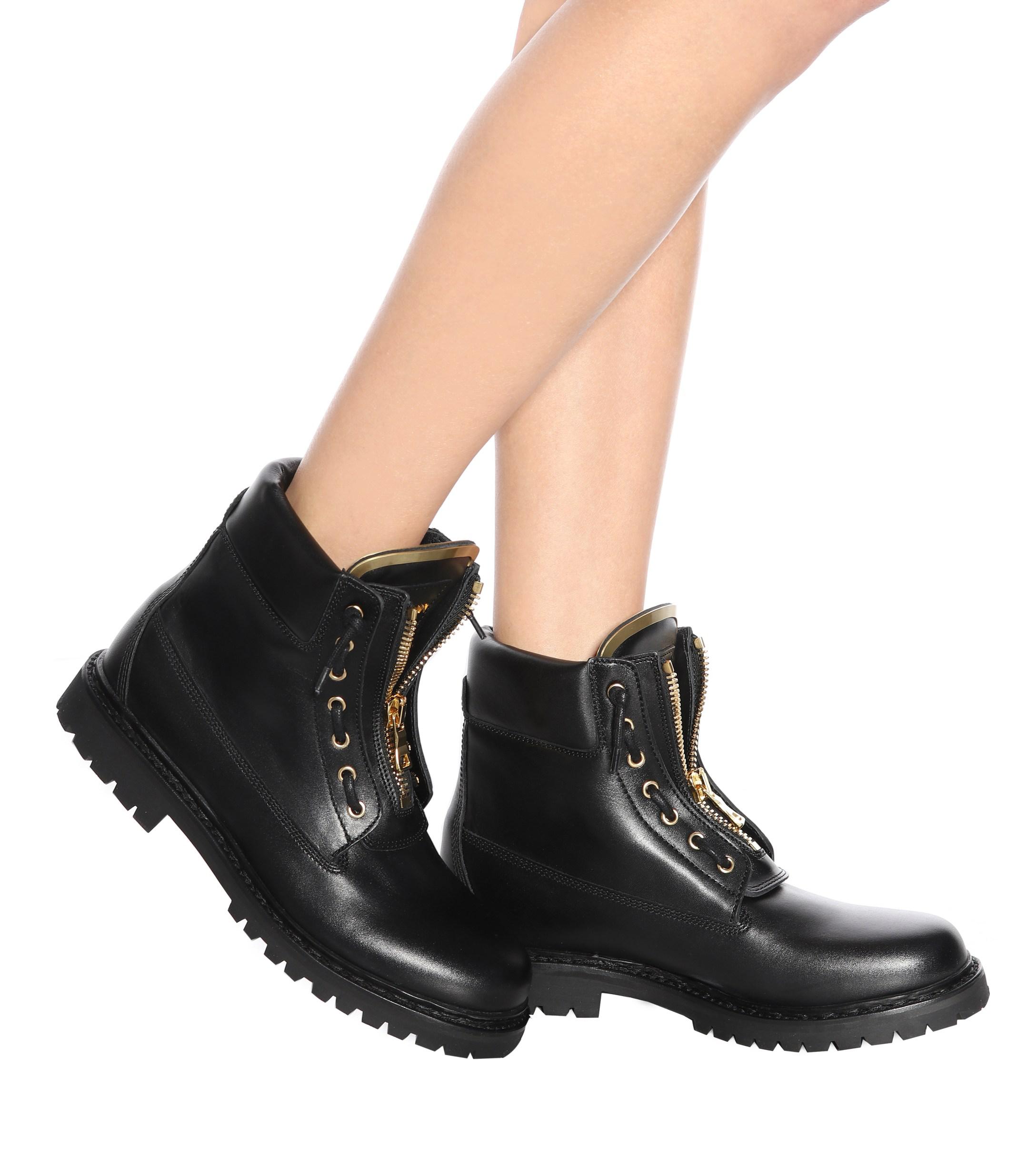 Balmain Taiga Leather Boots in Black | Lyst