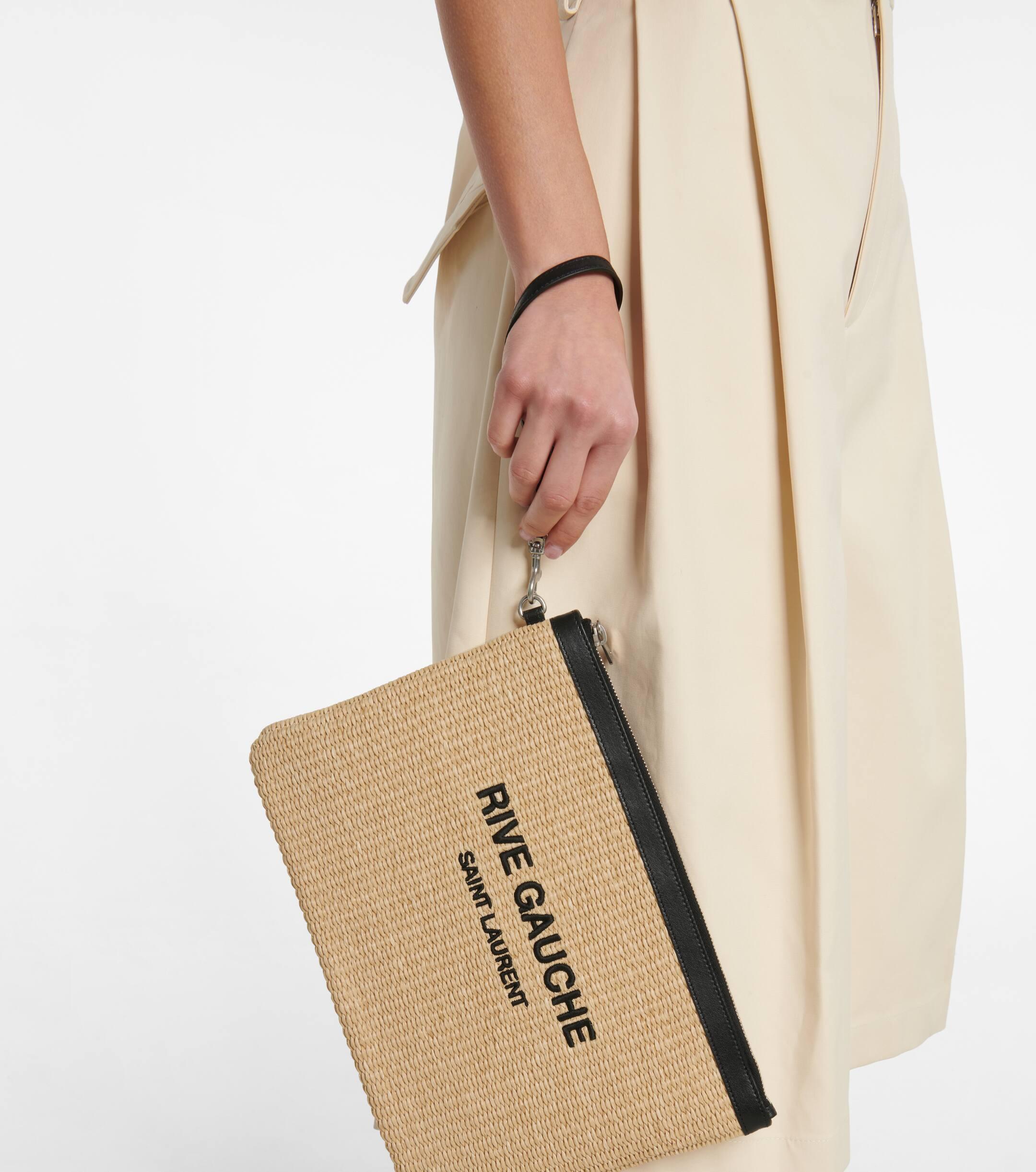 Saint Laurent Rive Gauche Raffia Pouch in Natural Lyst UK