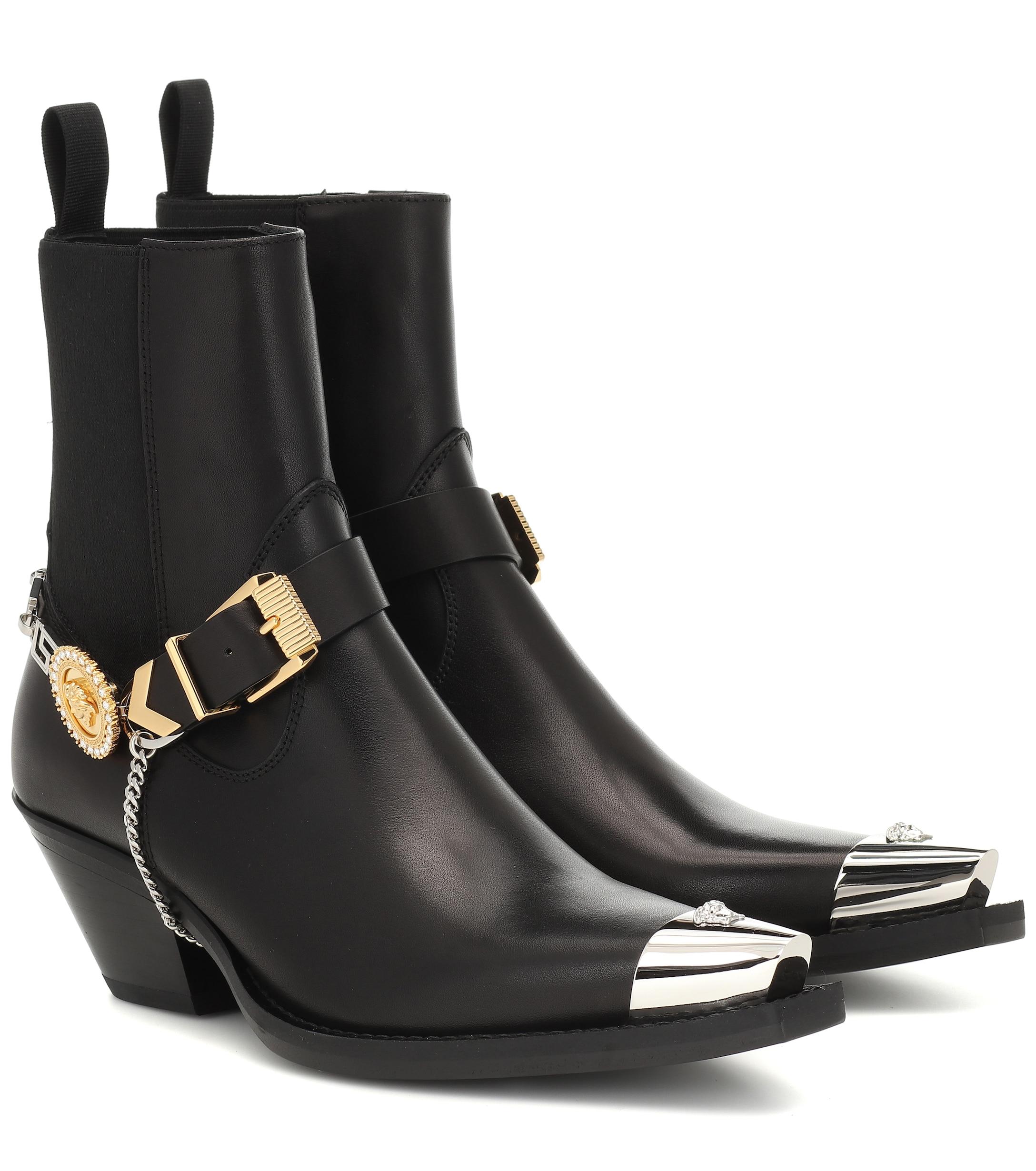 Versace Leather Cowboy Boots in Black | Lyst