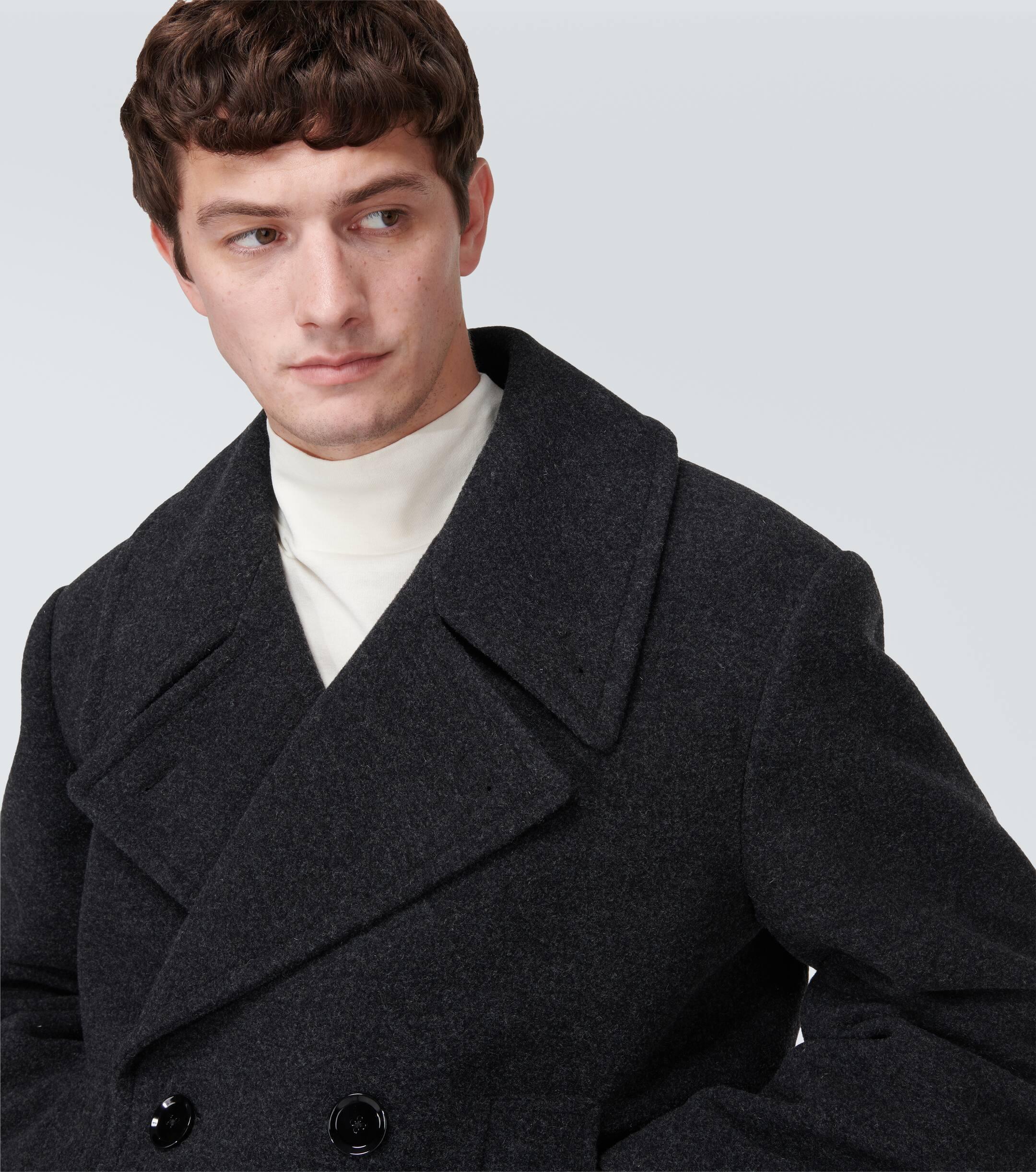 Black double breasted pea coat hotsell