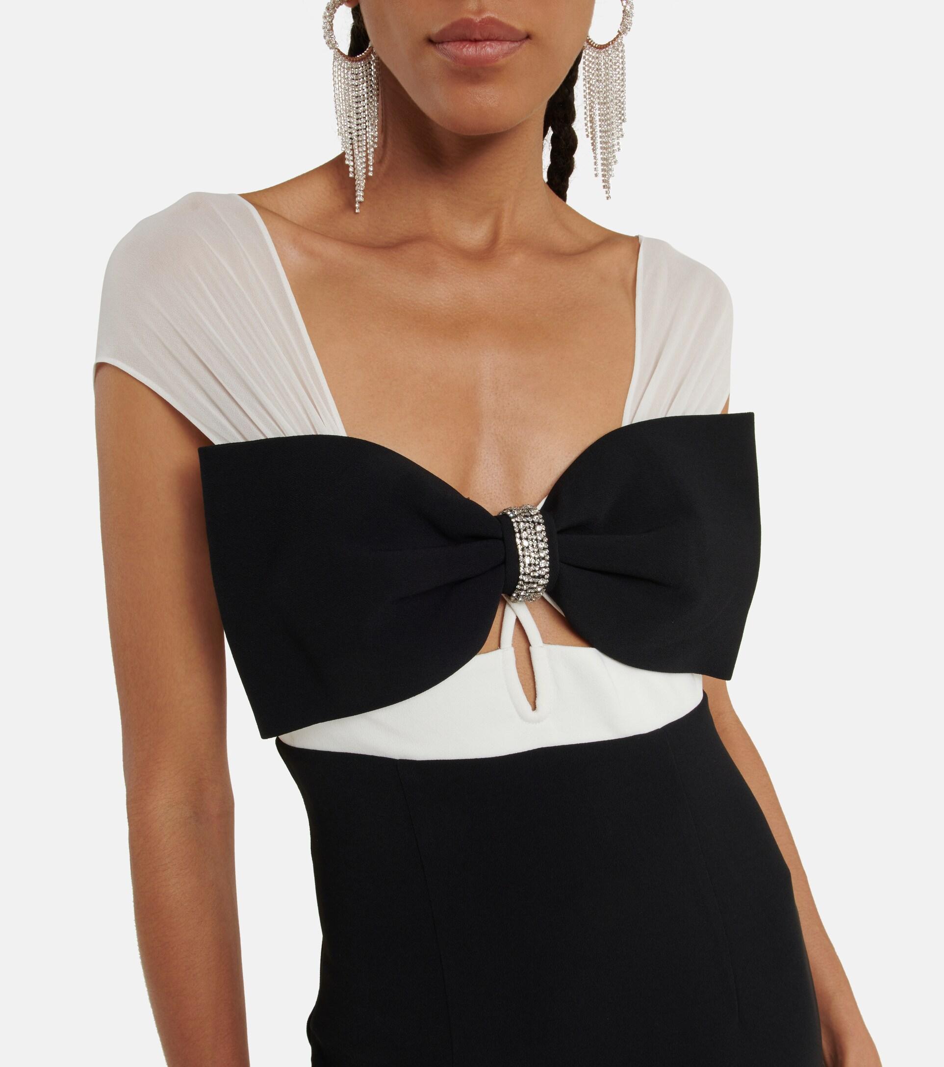 Self-Portrait Bow-embellished Crepe Midi Dress in Black | Lyst
