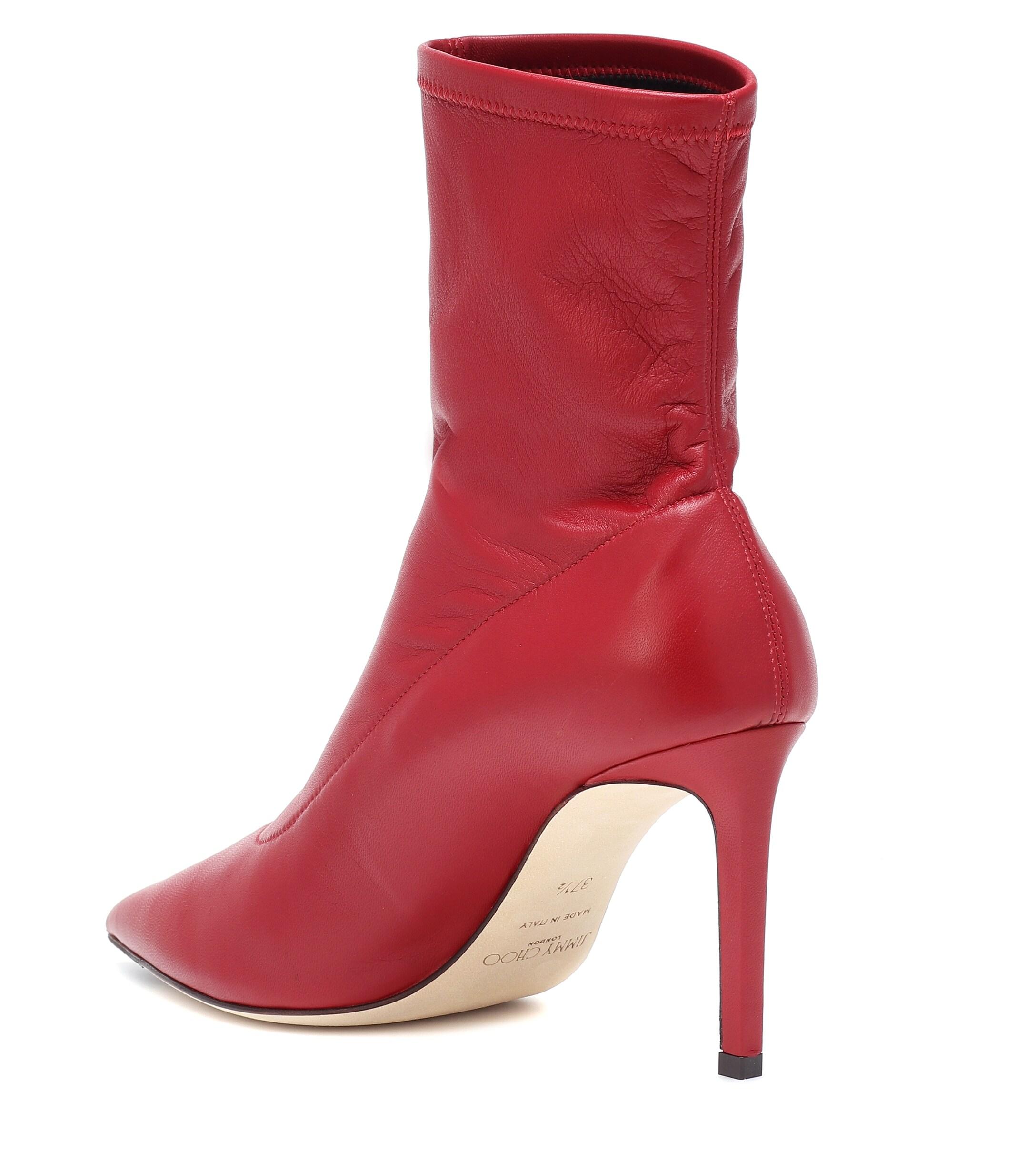 Jimmy Choo Brin 85 Leather Ankle Boots in Red - Lyst