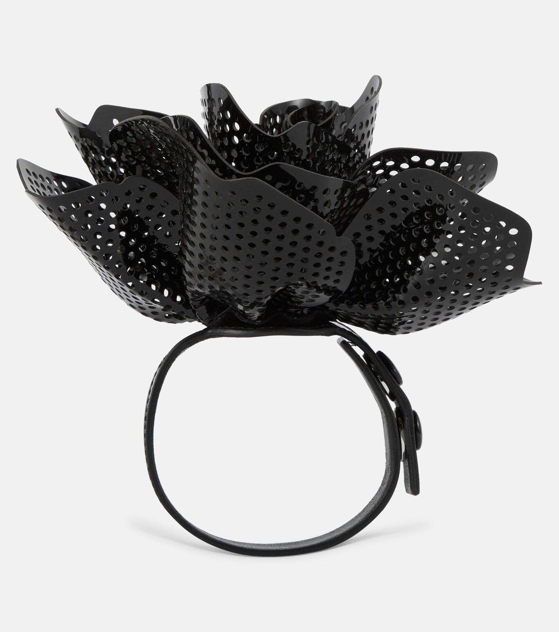miumiu Leather Flower Corsage Hand Bag Black