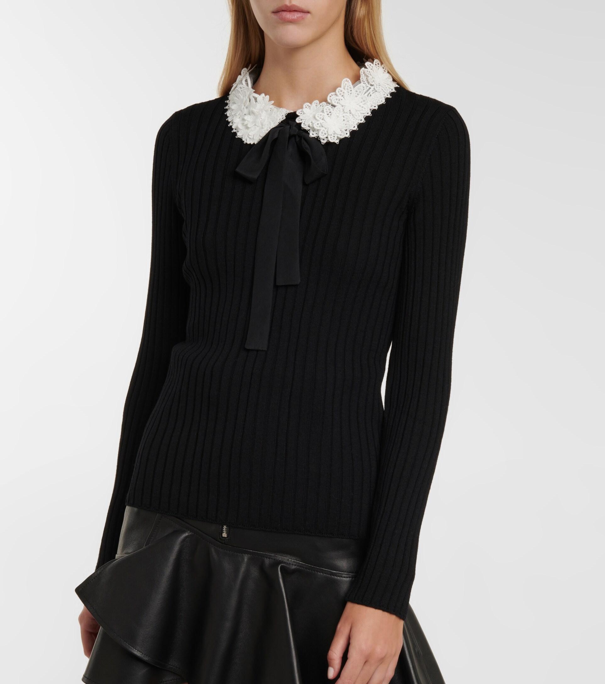 RED Valentino Ribbed-knit Virgin Wool Sweater in Black | Lyst