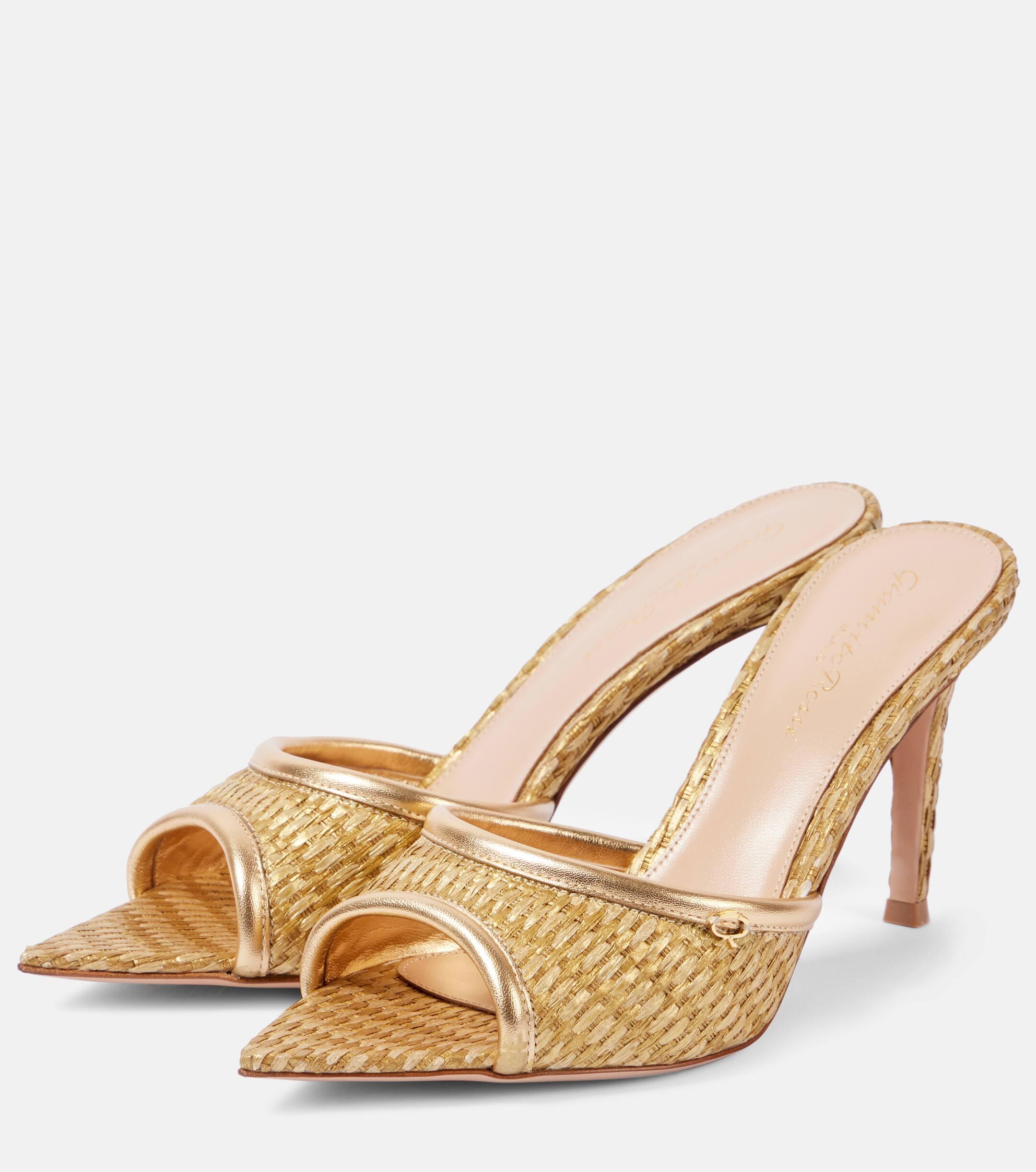 Gianvito Rossi Marbella Leather Trimmed Raffia Mules in Metallic Lyst UK