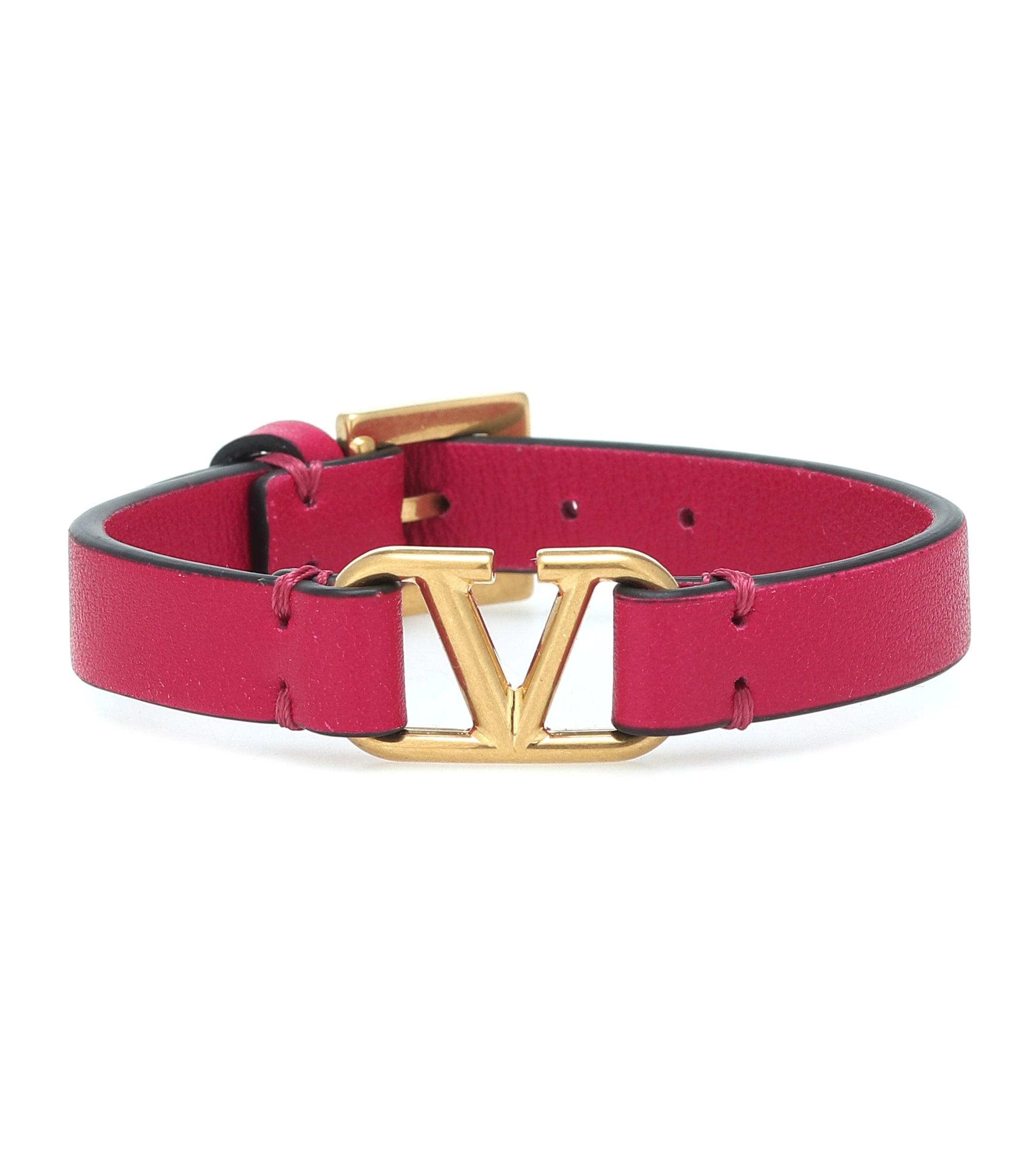 Valentino Garavani Vlogo Leather Bracelet in Red - Lyst
